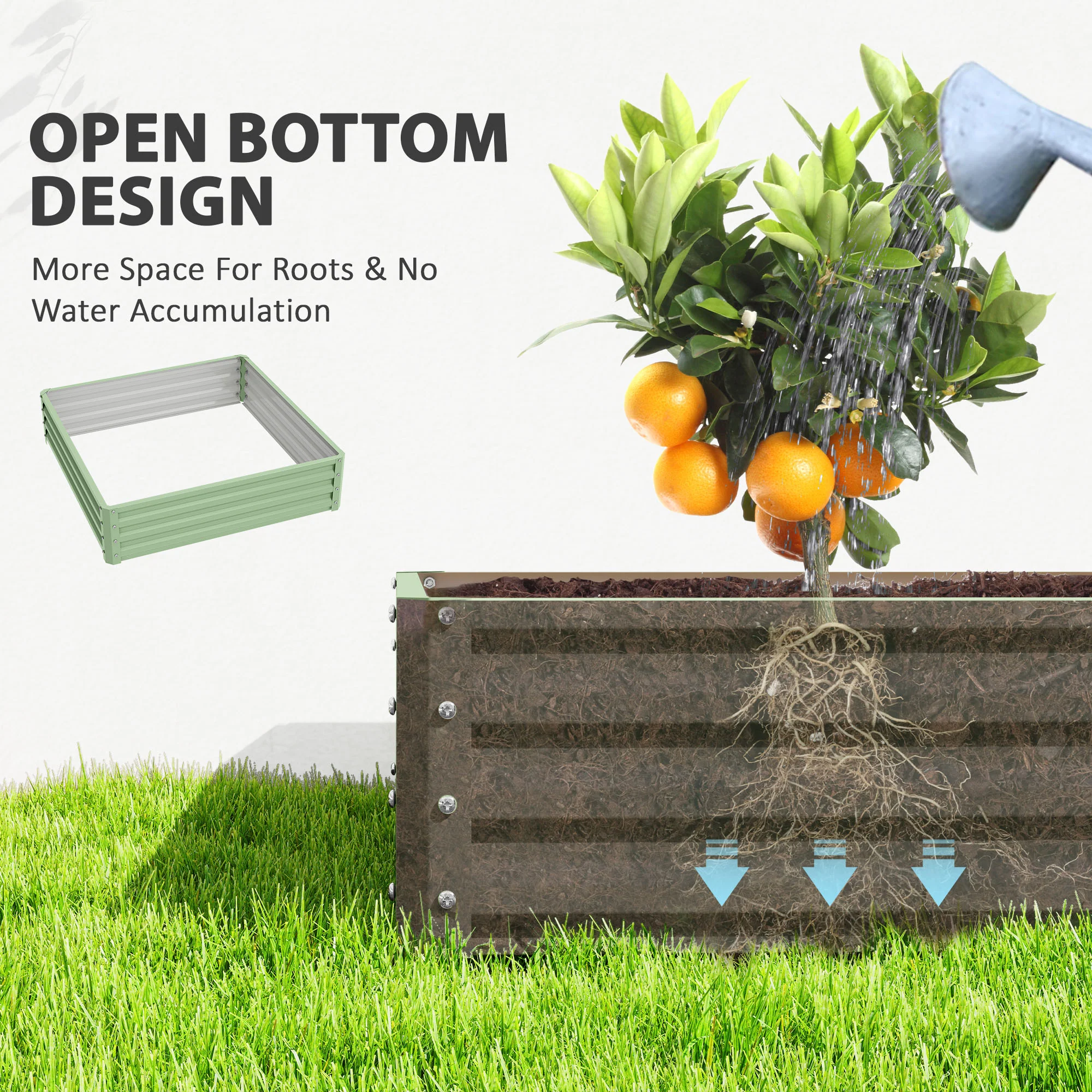 4' x 4' x 1' Galvanized Raised Garden Bed for Vegetables, Light Green - Image 8