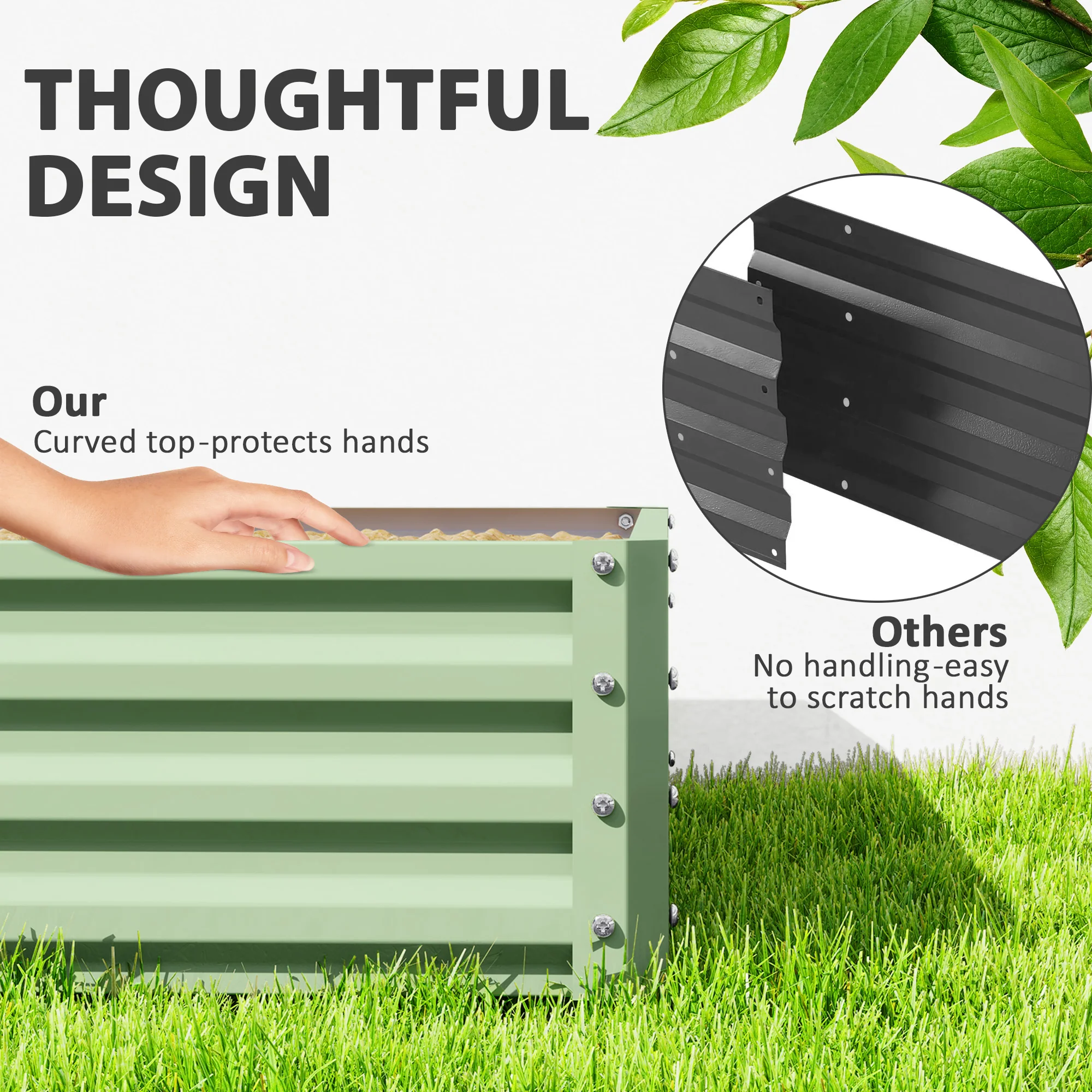 4' x 4' x 1' Galvanized Raised Garden Bed for Vegetables, Light Green - Image 9