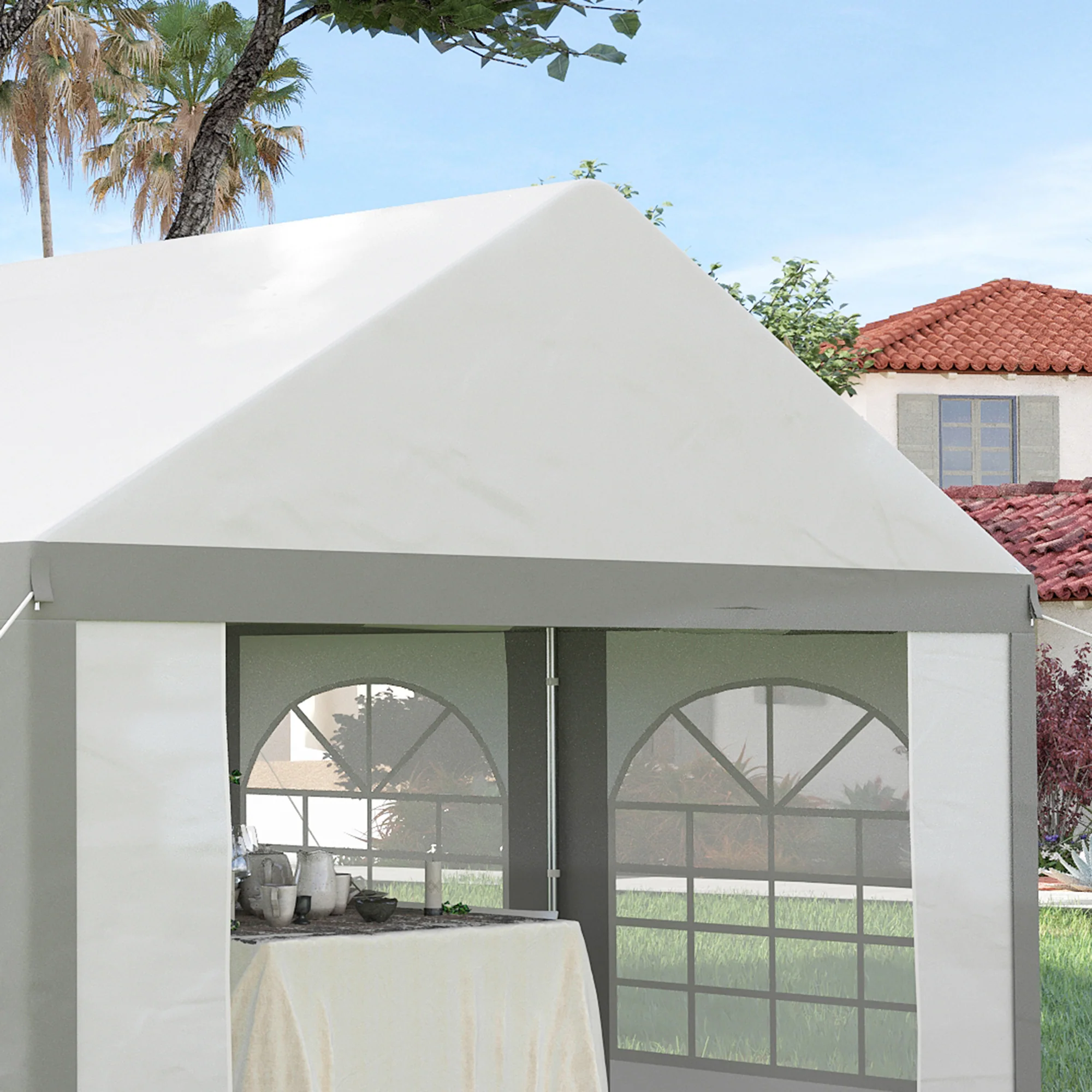 4 x 4m Galvanised Party Tent, Marquee Gazebo with Sides, 4 Windows & Double Doors - Image 10