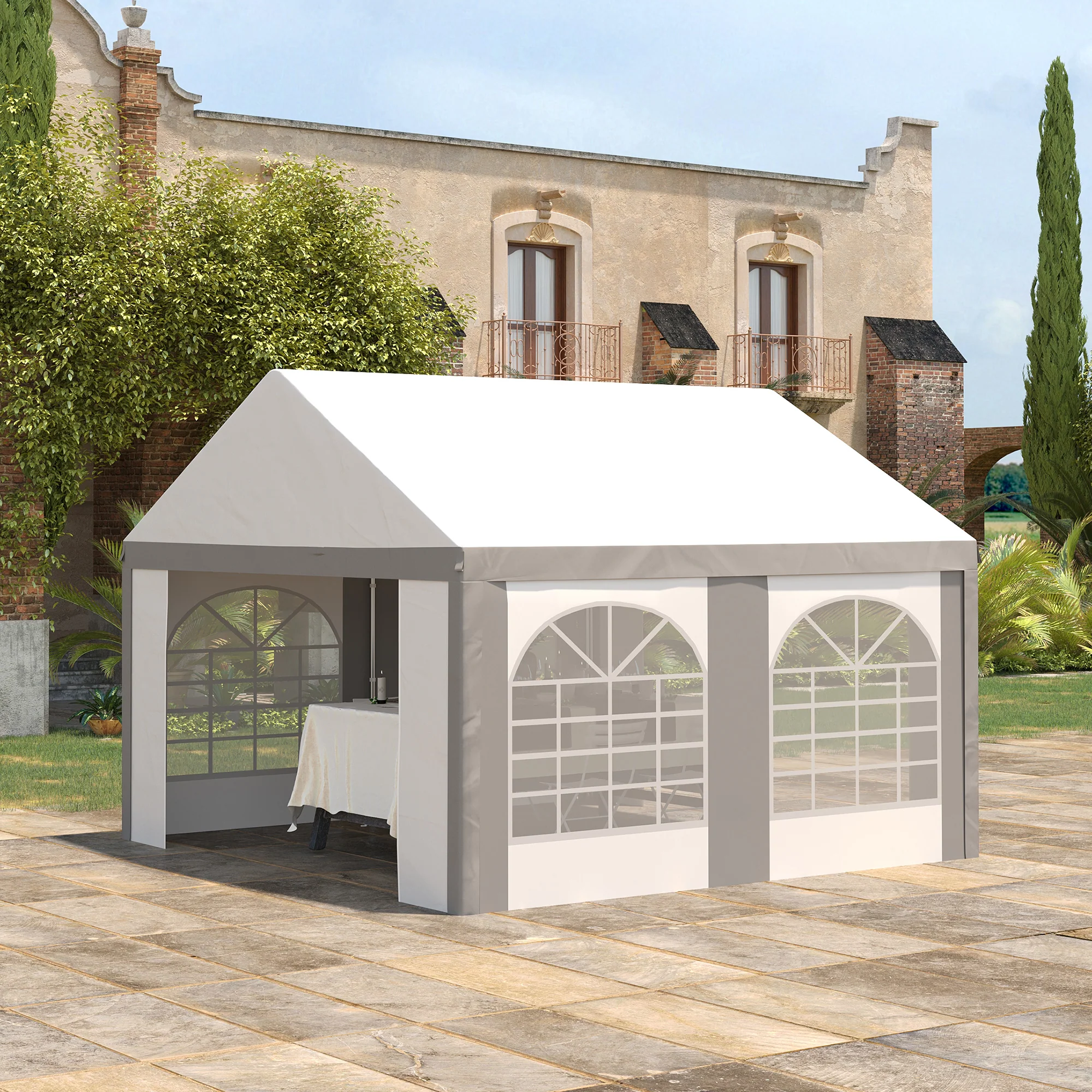 4 x 4m Galvanised Party Tent, Marquee Gazebo with Sides, 4 Windows & Double Doors - Image 3