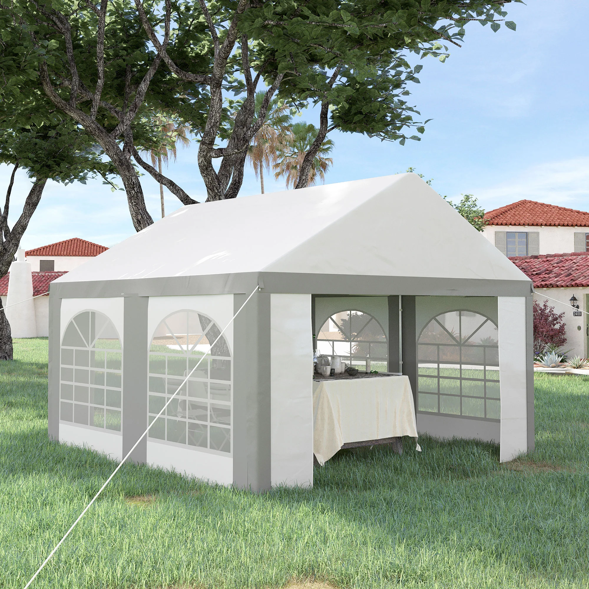 4 x 4m Galvanised Party Tent, Marquee Gazebo with Sides, 4 Windows & Double Doors - Image 4