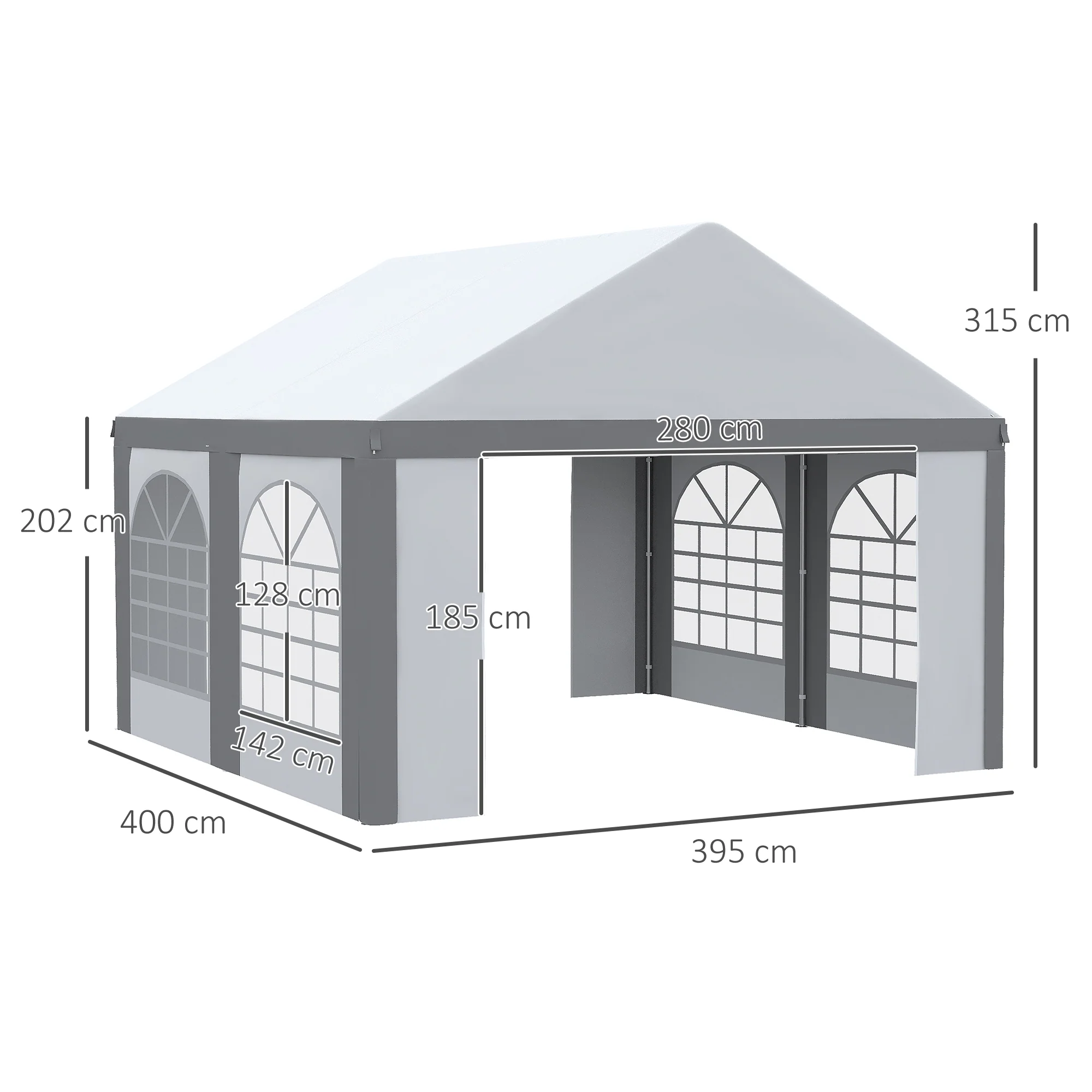 4 x 4m Galvanised Party Tent, Marquee Gazebo with Sides, 4 Windows & Double Doors - Image 5