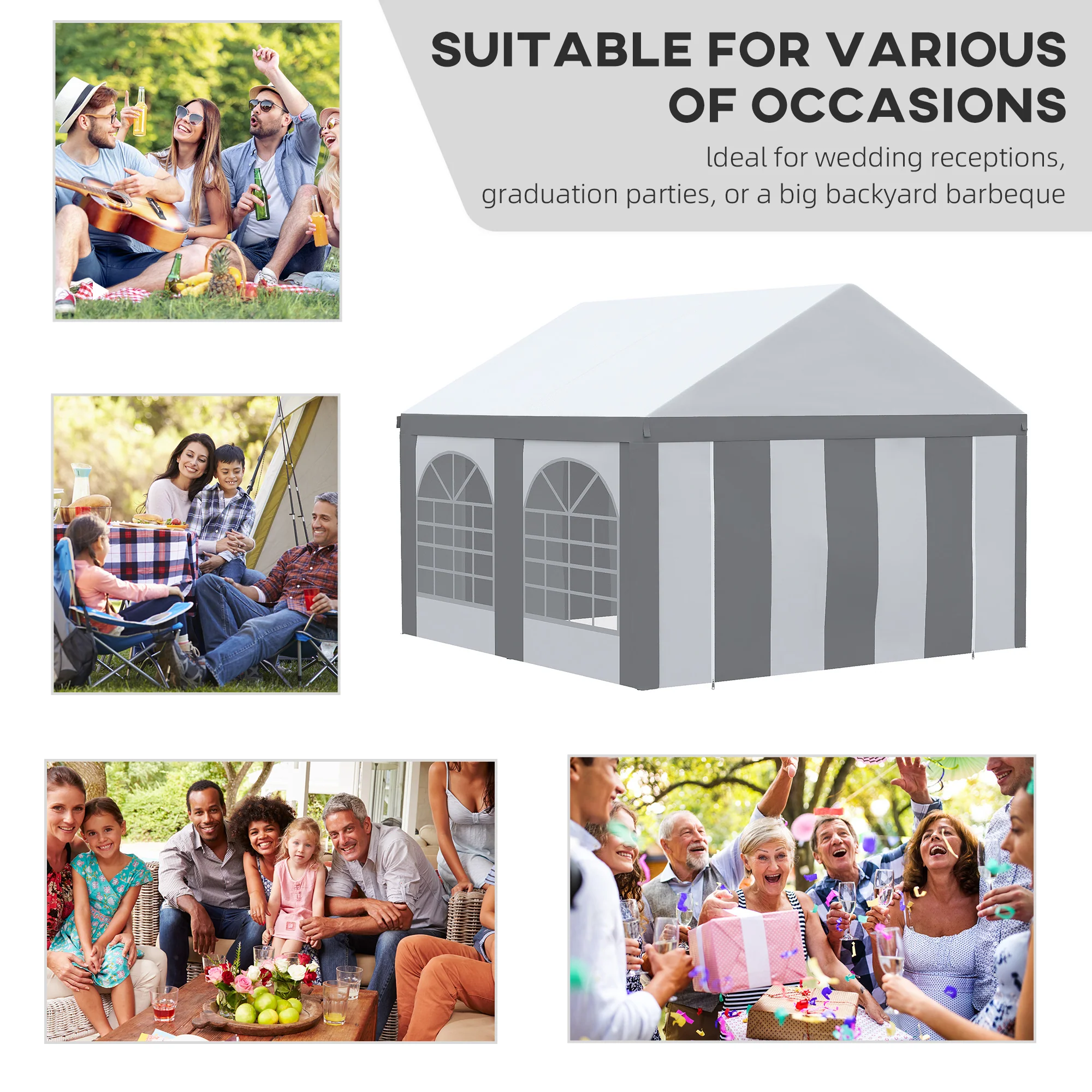 4 x 4m Galvanised Party Tent, Marquee Gazebo with Sides, 4 Windows & Double Doors - Image 6