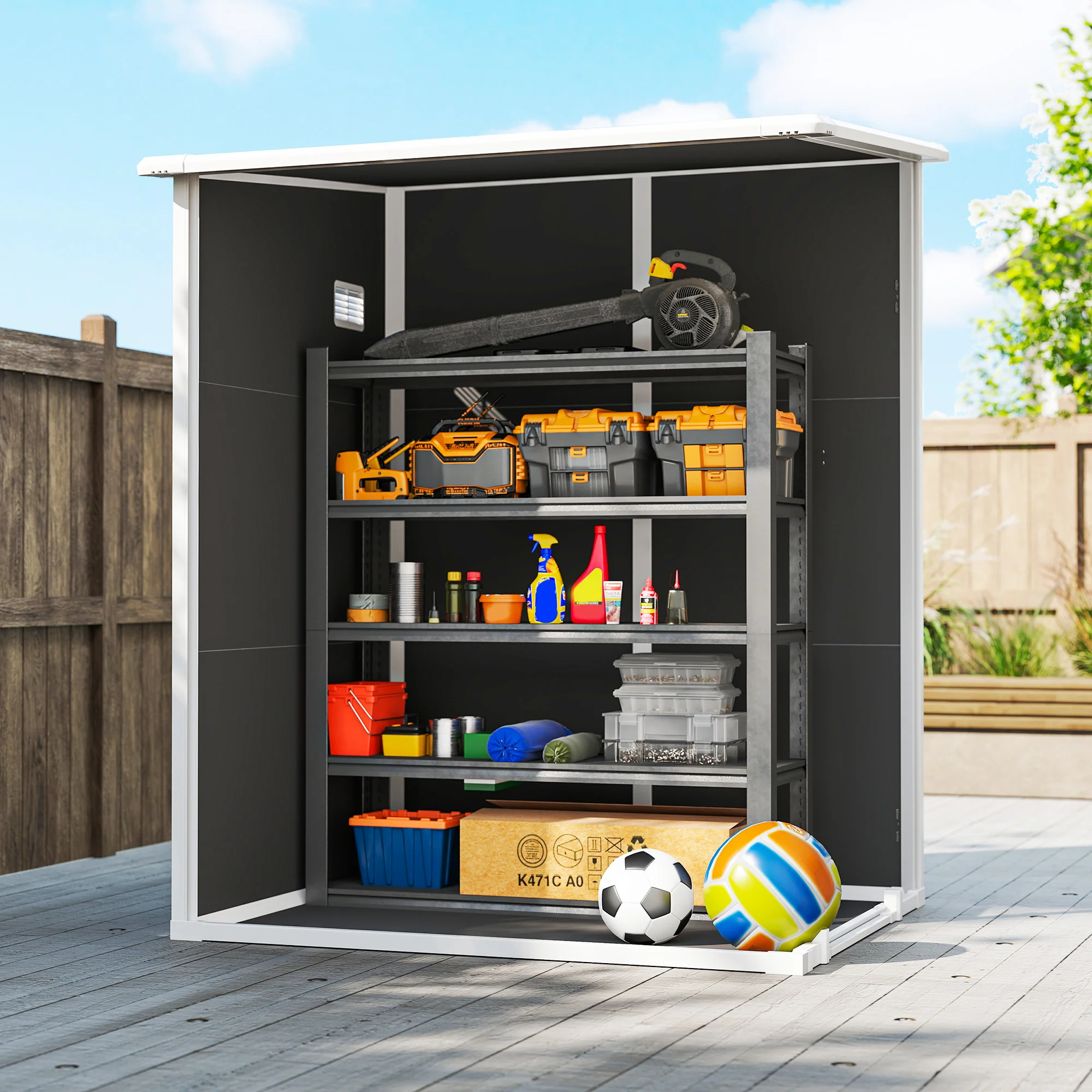 4 x 5FT Plastic Lean-to Garden Shed with Floor, Window and Vent, Black - Image 10