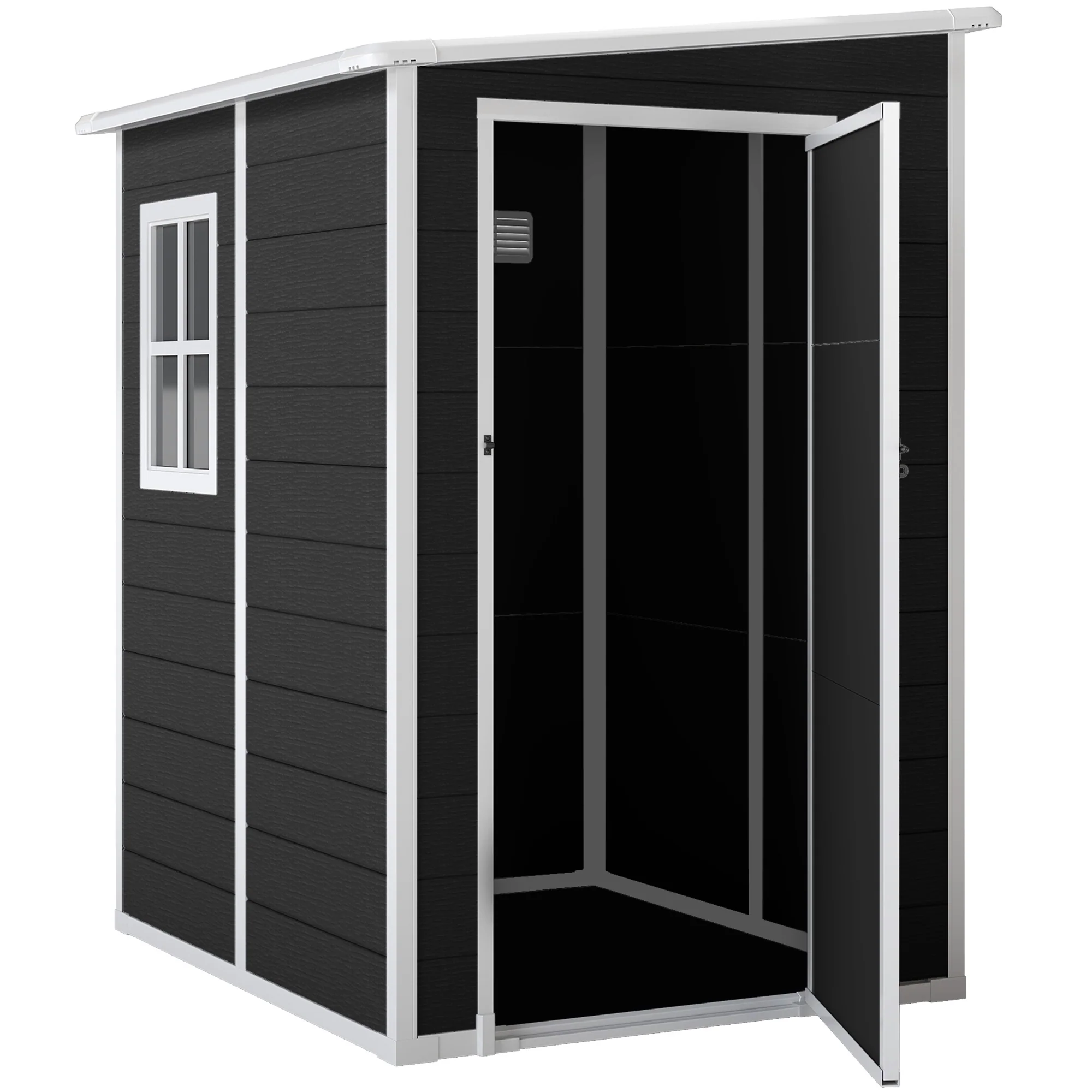 4 x 5FT Plastic Lean-to Garden Shed with Floor, Window and Vent, Black - Image 2