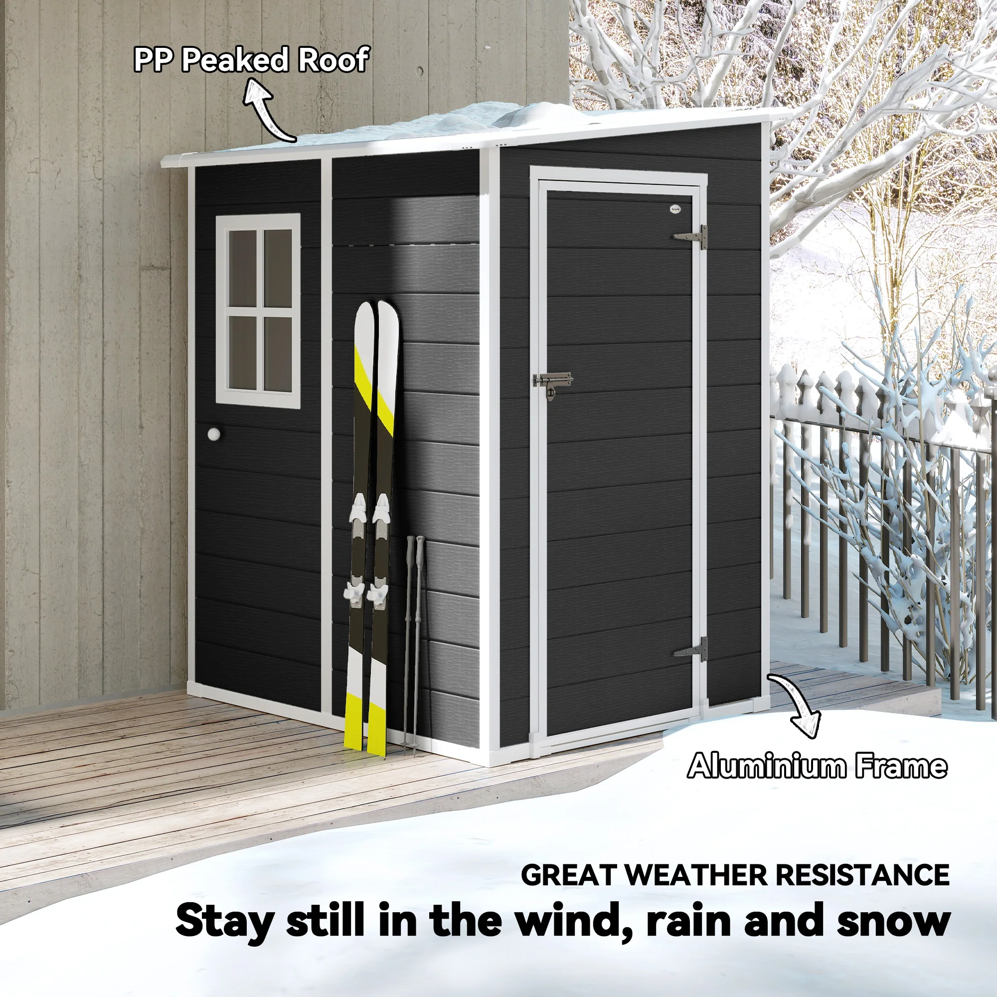 4 x 5FT Plastic Lean-to Garden Shed with Floor, Window and Vent, Black - Image 6