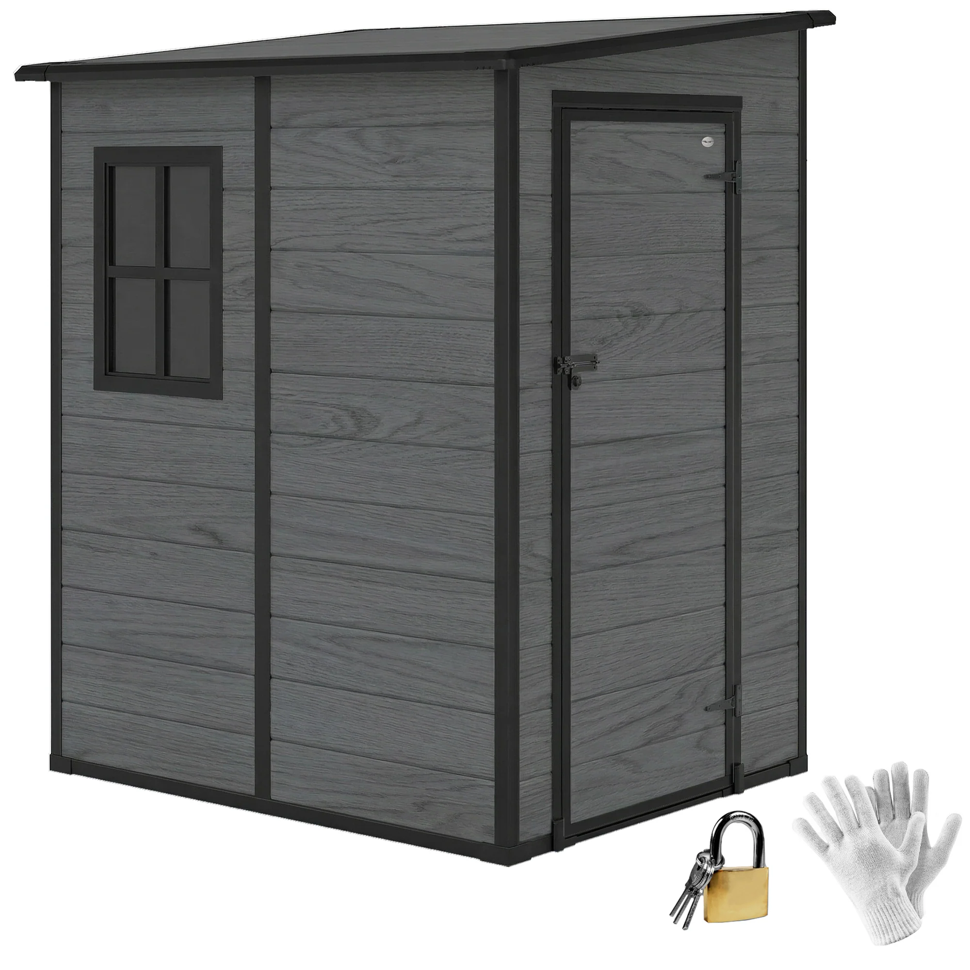 4 x 5FT Plastic Lean-to Garden Shed with Floor, Wood-Effect