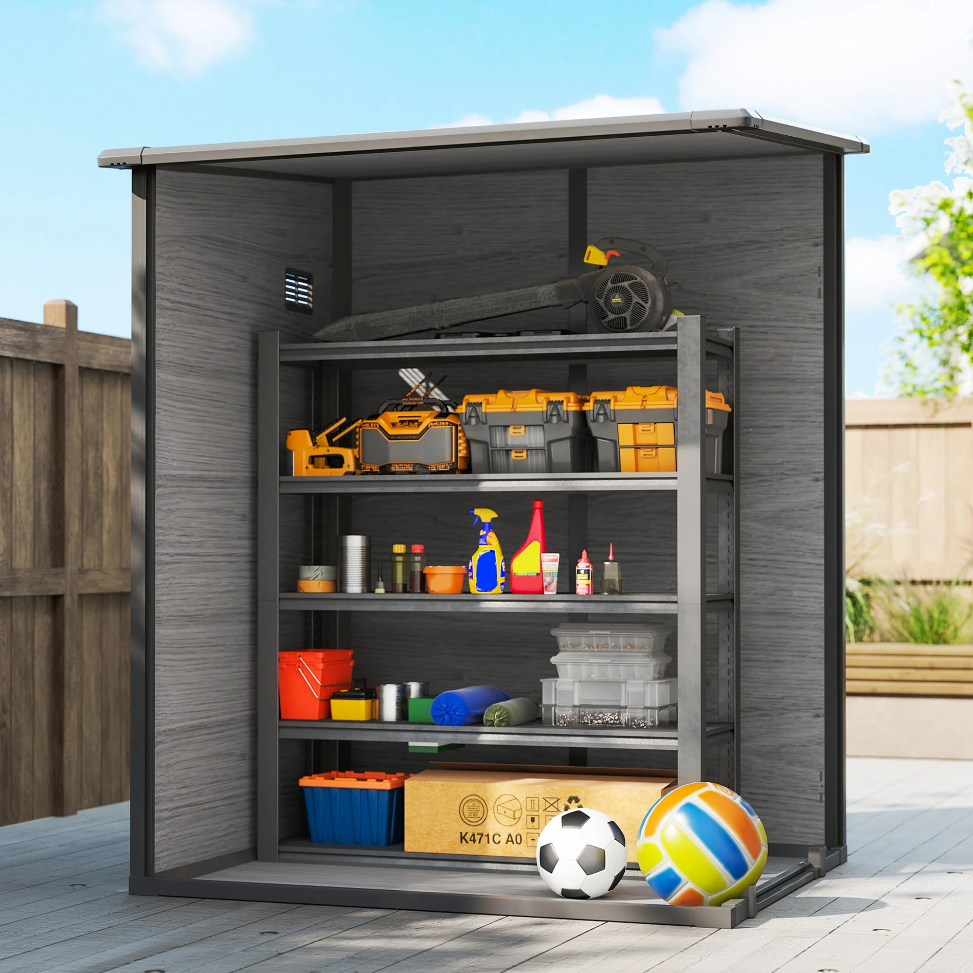4 x 5FT Plastic Lean-to Garden Shed with Floor, Wood-Effect - Image 10