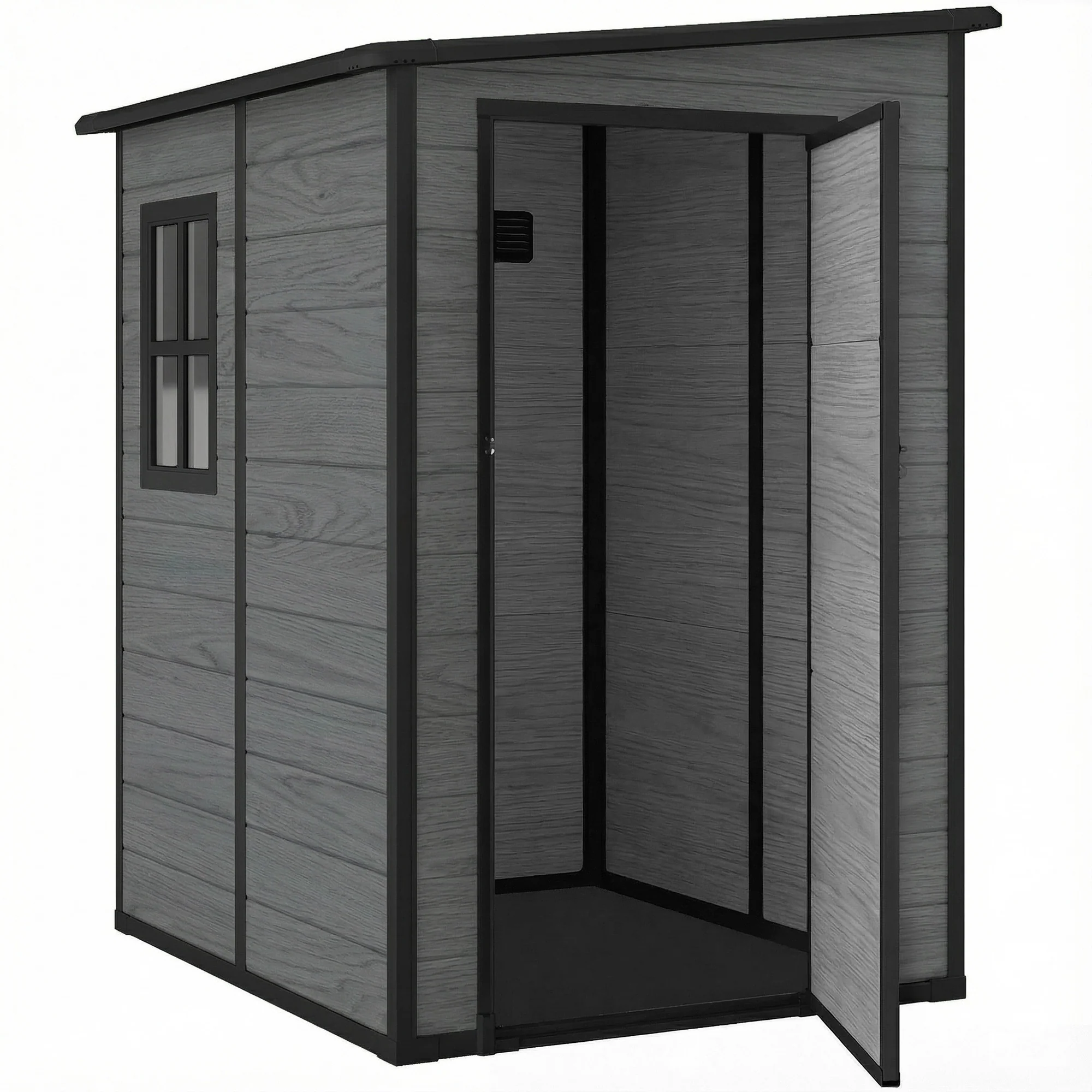4 x 5FT Plastic Lean-to Garden Shed with Floor, Wood-Effect - Image 2