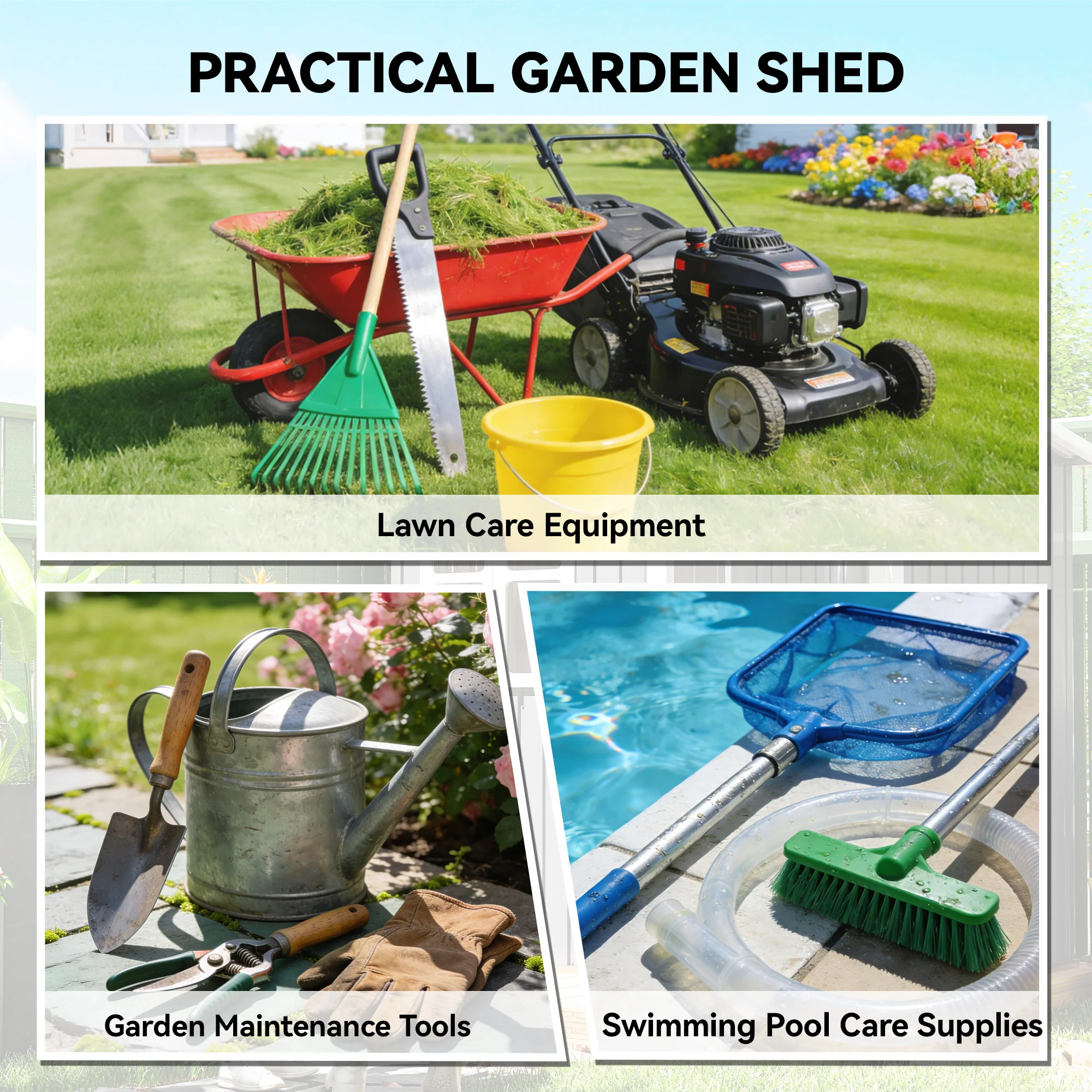 4 x 5FT Plastic Lean-to Garden Shed with Floor, Wood-Effect - Image 9