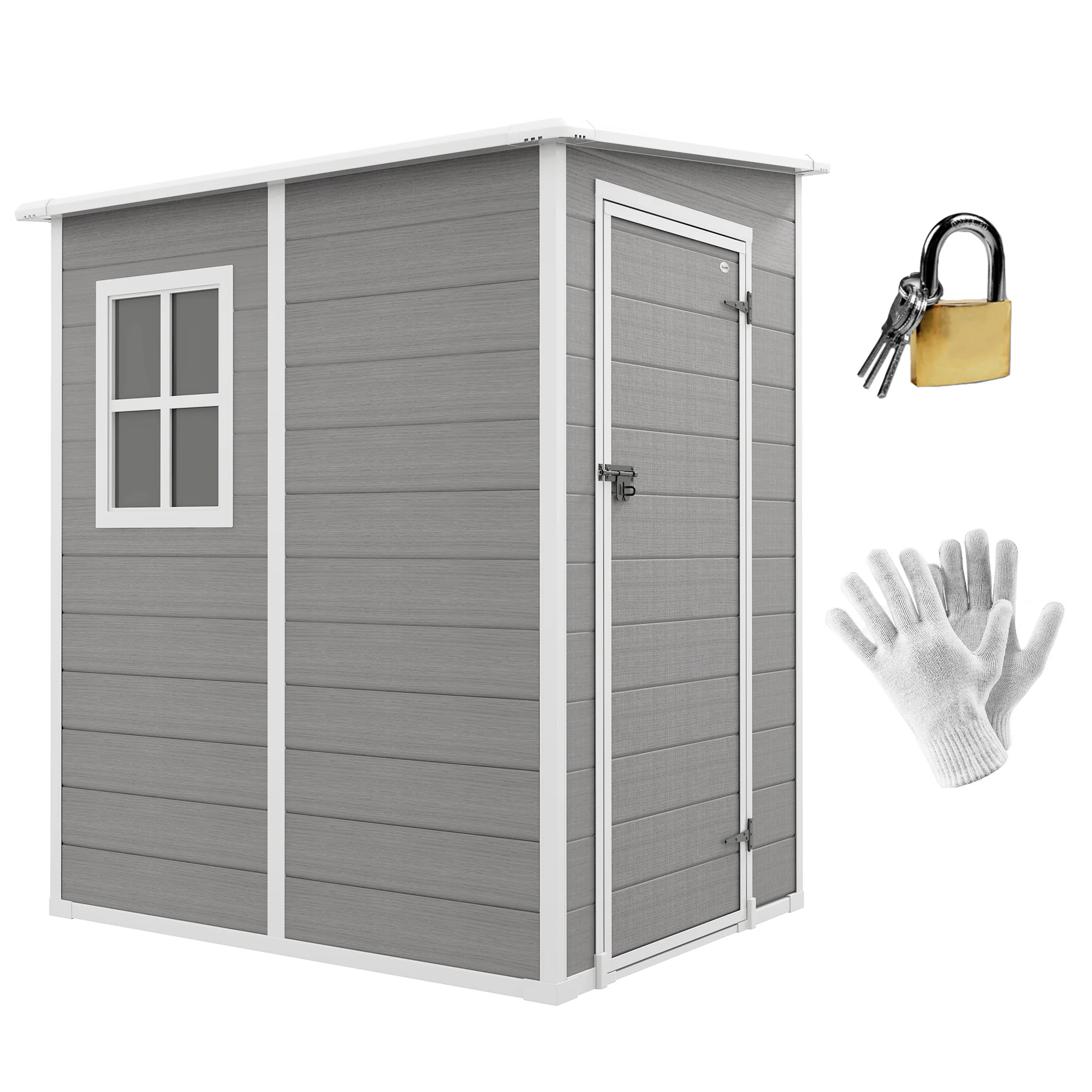 4 x 5FT Lean to Plastic Garden Shed w/ Lockable Doors, Window, Vent and Plastic Roof, Grey