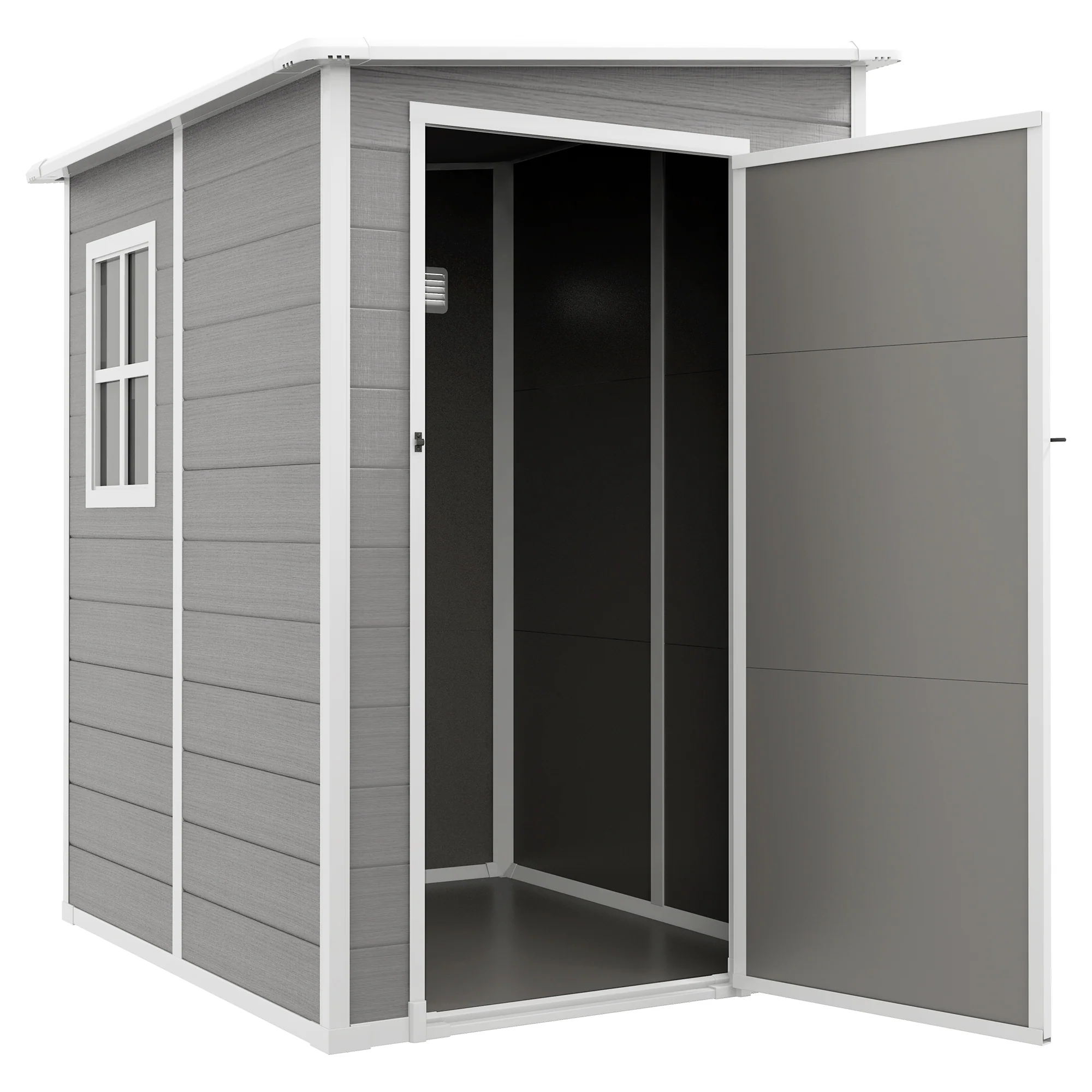 4 x 5FT Lean to Plastic Garden Shed w/ Lockable Doors, Window, Vent and Plastic Roof, Grey - Image 2