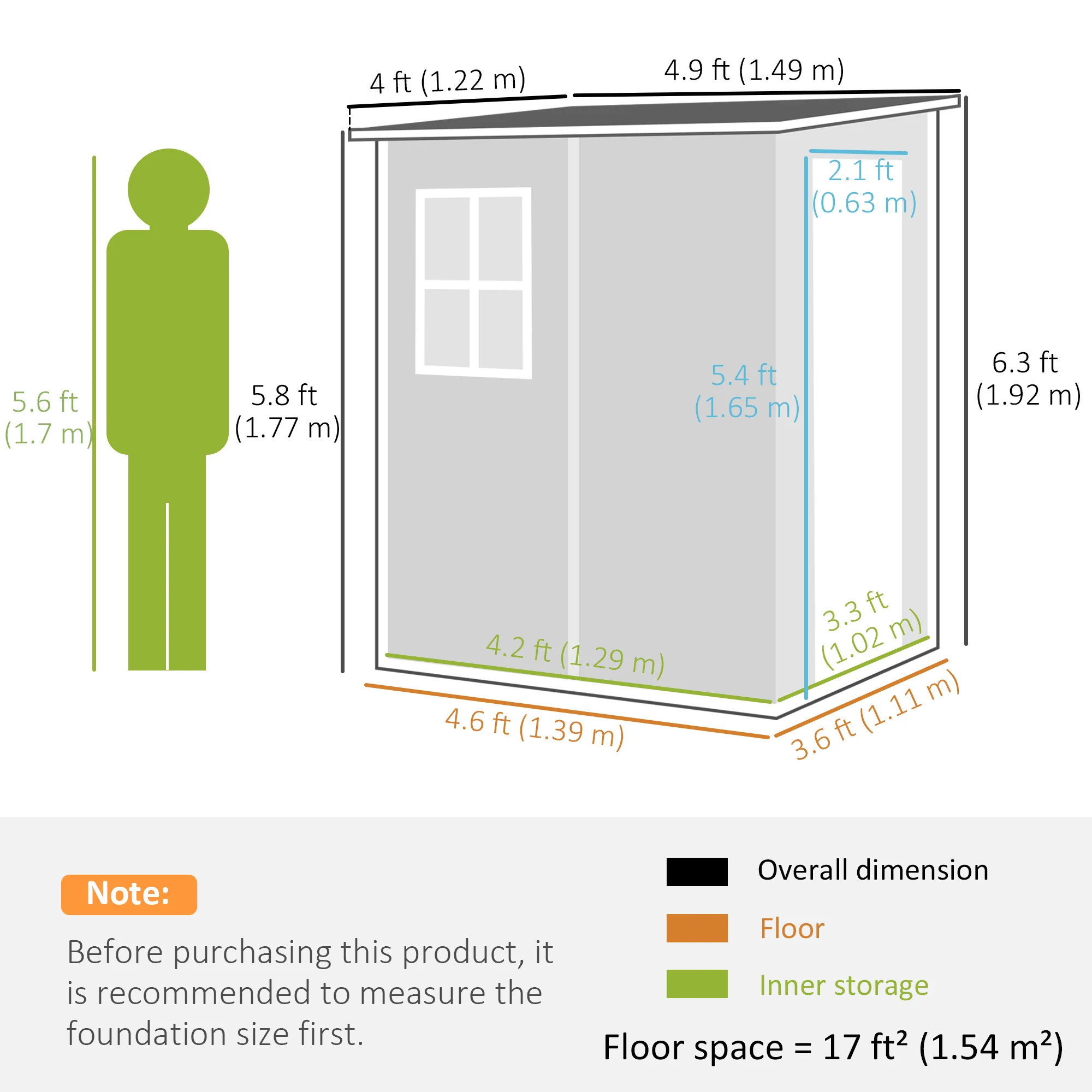 4 x 5FT Lean to Plastic Garden Shed w/ Lockable Doors, Window, Vent and Plastic Roof, Grey - Image 5