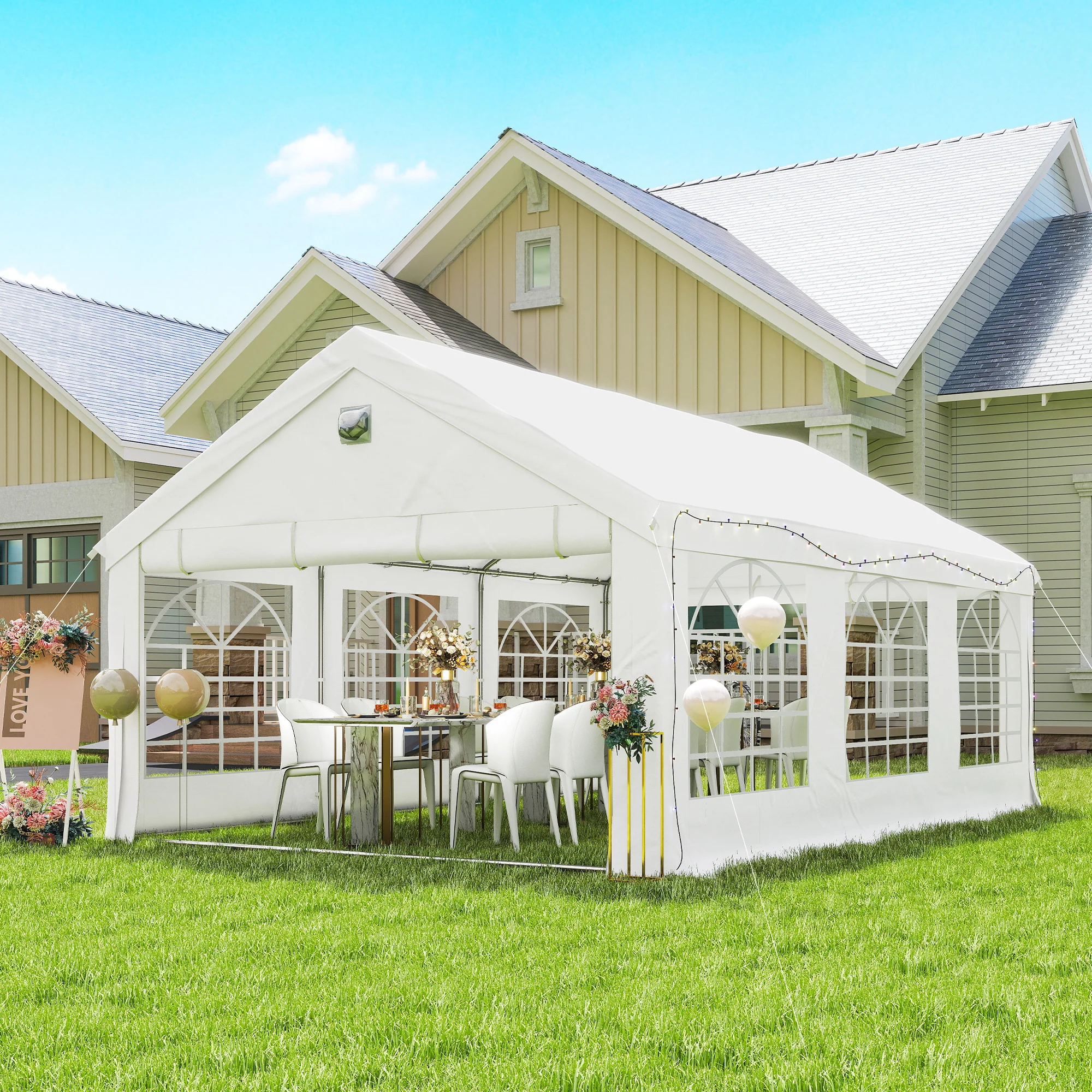 4 x 6 m Gazebo with 4 Removable Sidewalls, White - Image 3