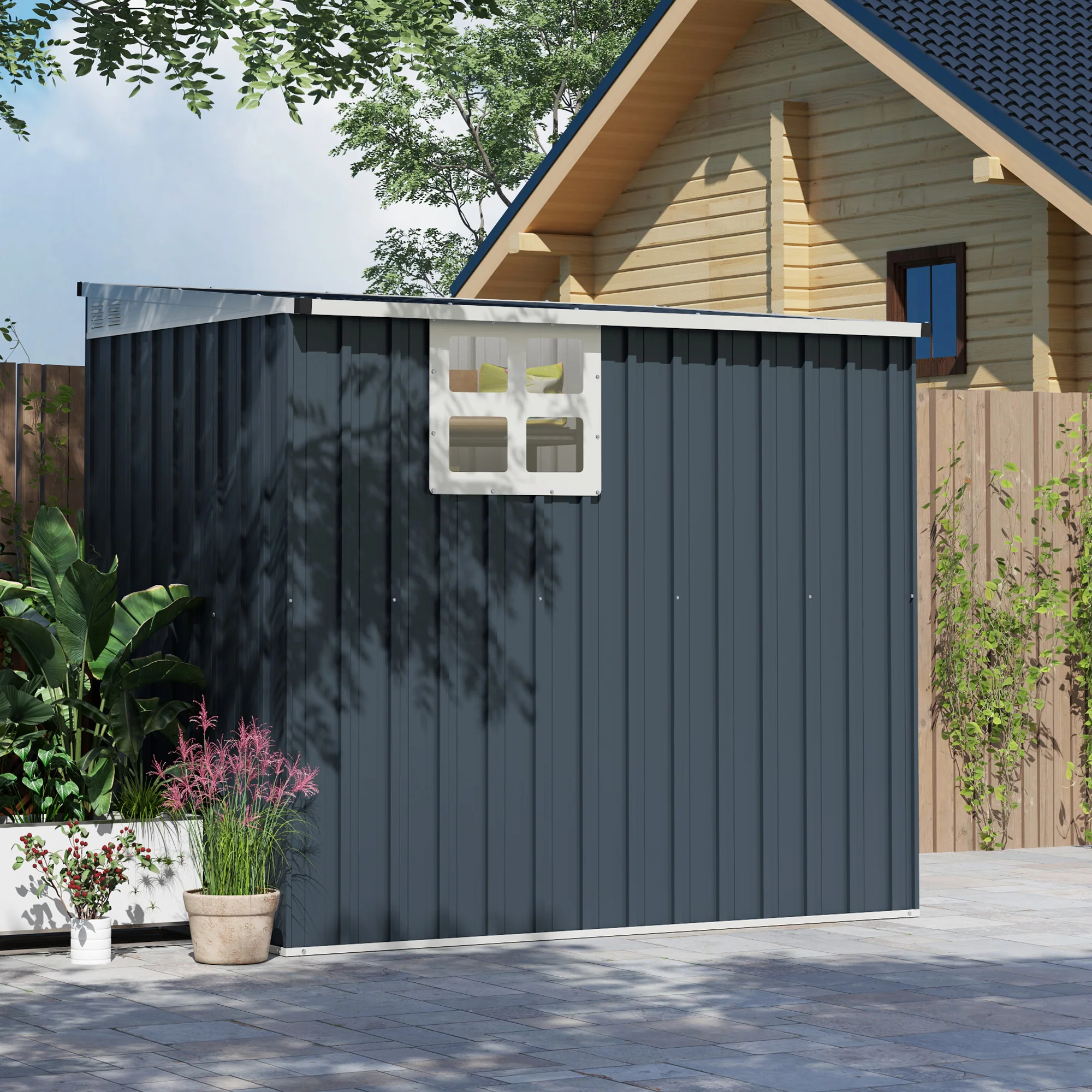 4' x 6' etal Outdoor Storage Shed with Window, 2 Vents and Lockable Door, Dark Grey - Image 11