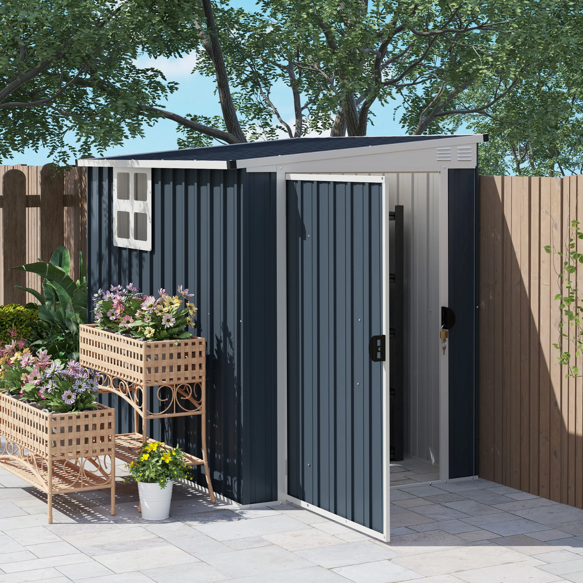 4' x 6' etal Outdoor Storage Shed with Window, 2 Vents and Lockable Door, Dark Grey - Image 3