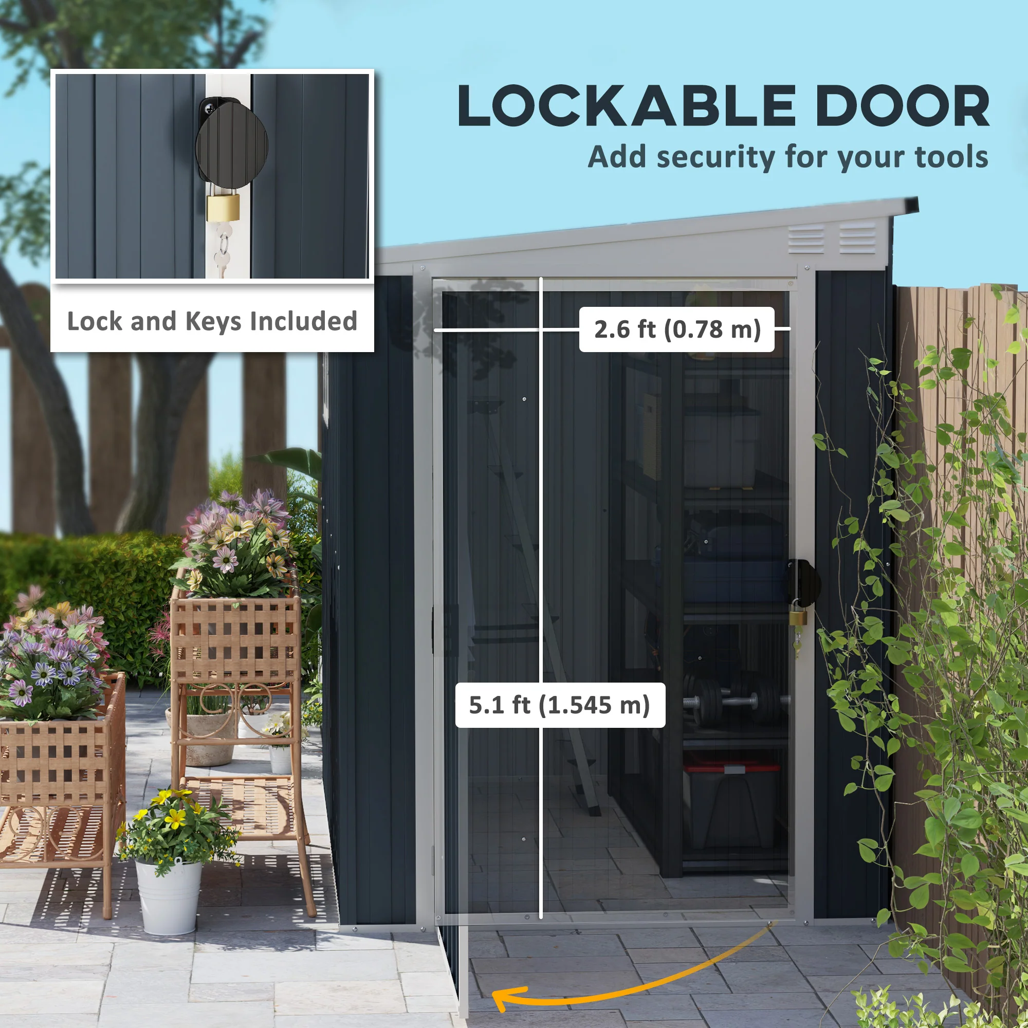 4' x 6' etal Outdoor Storage Shed with Window, 2 Vents and Lockable Door, Dark Grey - Image 7