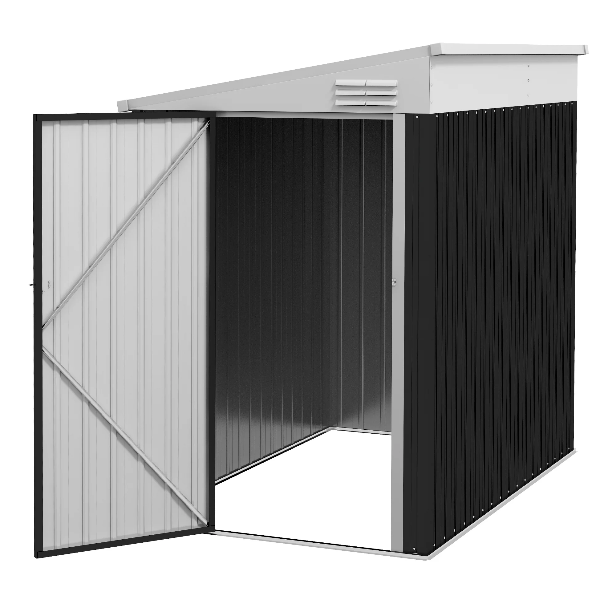 4' x 6' Steel Garden Storage Shed Lean to Shed Outdoor Metal Tool House with Lockable Door and 2 Air Vents for Backyard, Patio, Lawn, Dark Grey - Image 2