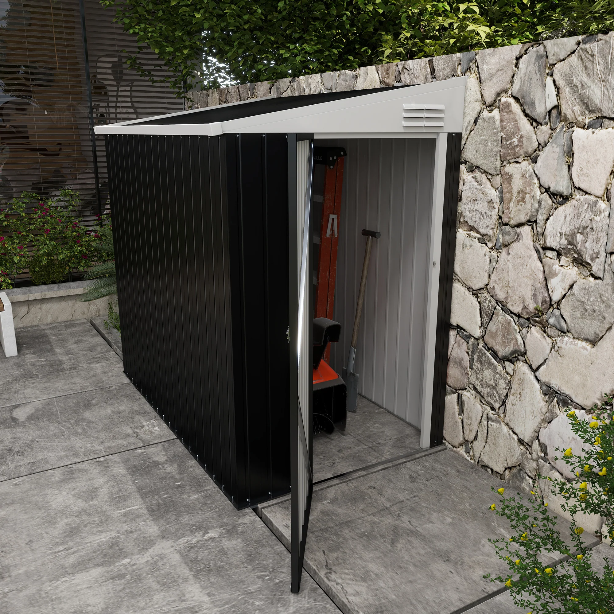 4' x 6' Steel Garden Storage Shed Lean to Shed Outdoor Metal Tool House with Lockable Door and 2 Air Vents for Backyard, Patio, Lawn, Dark Grey - Image 3