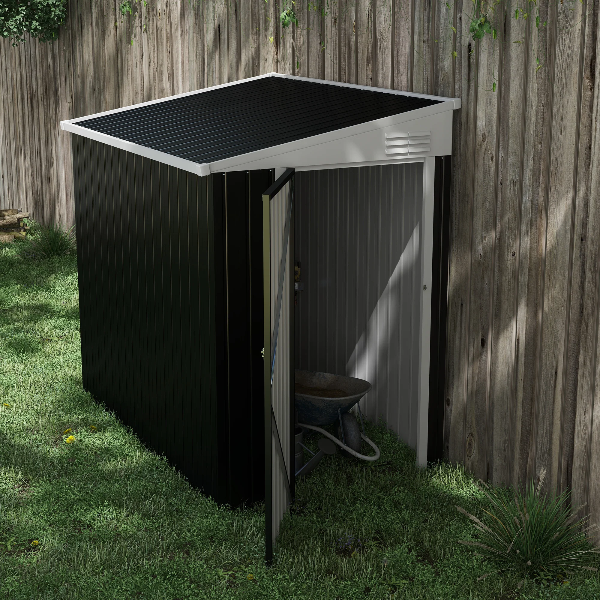 4' x 6' Steel Garden Storage Shed Lean to Shed Outdoor Metal Tool House with Lockable Door and 2 Air Vents for Backyard, Patio, Lawn, Dark Grey - Image 4