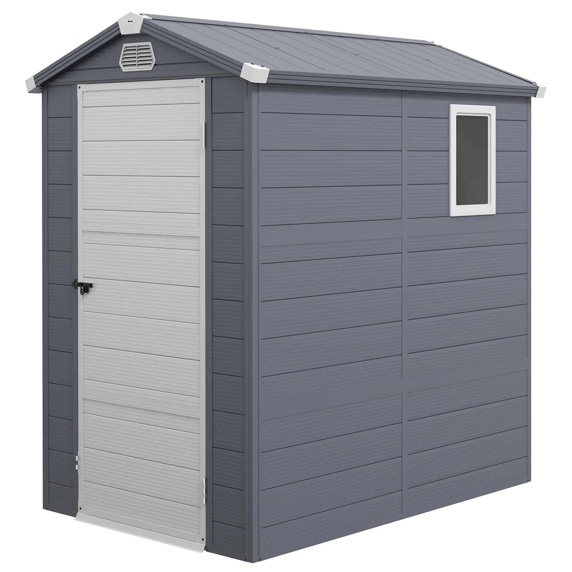 4 x 6ft Plastic Garden Storage Shed w/ Foundation Kit, Ventilation Slots & Lockable Door, Grey