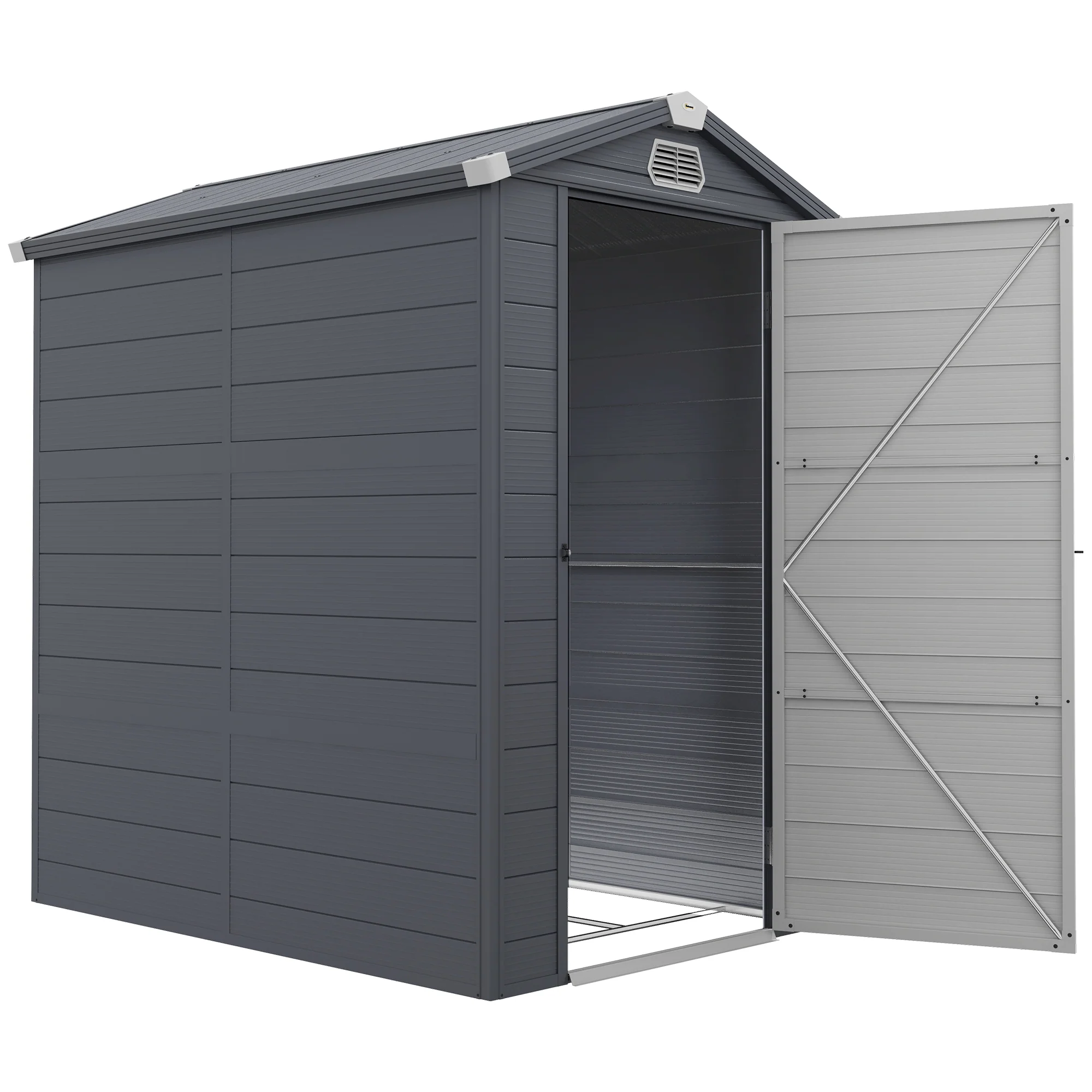 4 x 6ft Plastic Garden Storage Shed w/ Foundation Kit, Ventilation Slots & Lockable Door, Grey - Image 2