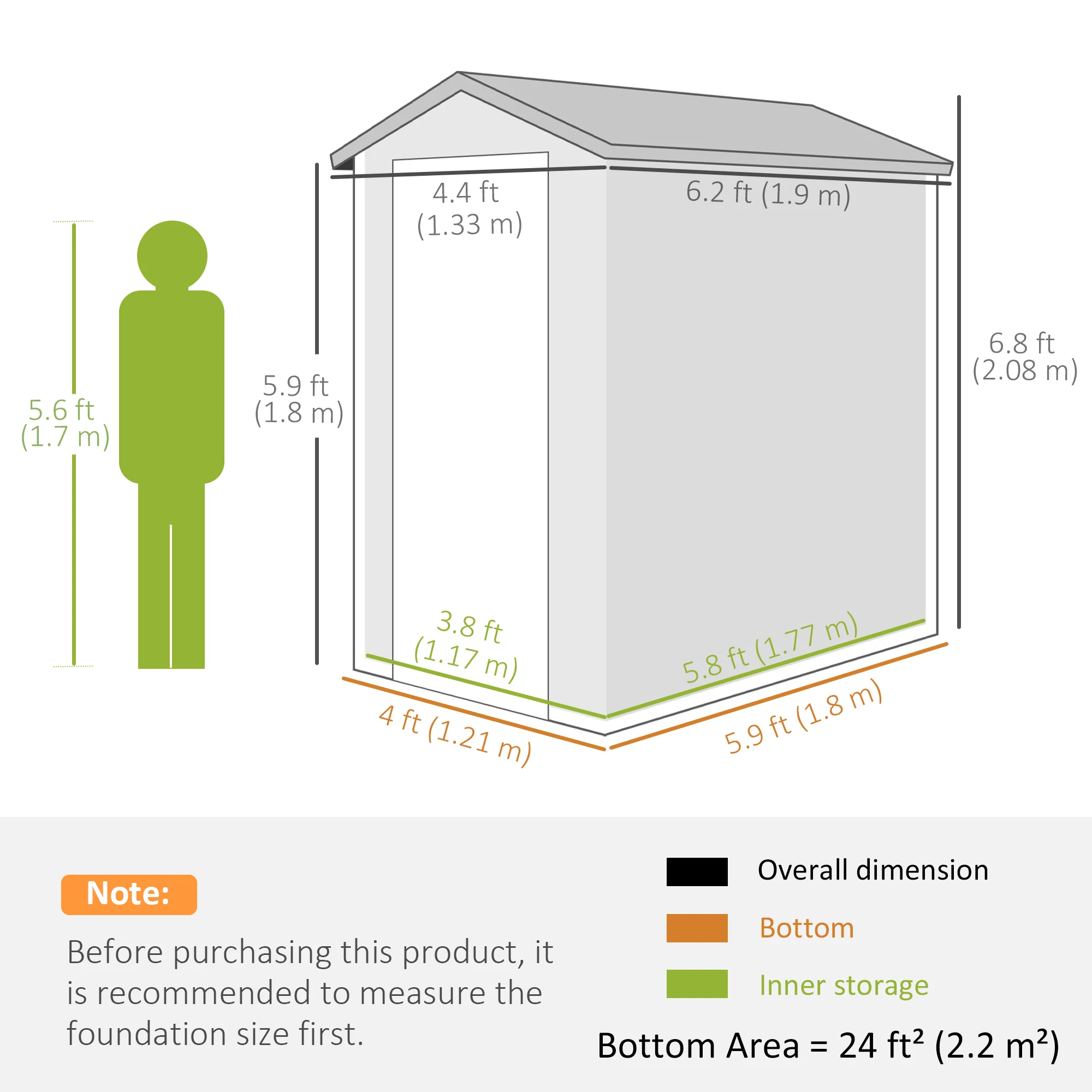 4 x 6ft Plastic Garden Storage Shed w/ Foundation Kit, Ventilation Slots & Lockable Door, Grey - Image 5