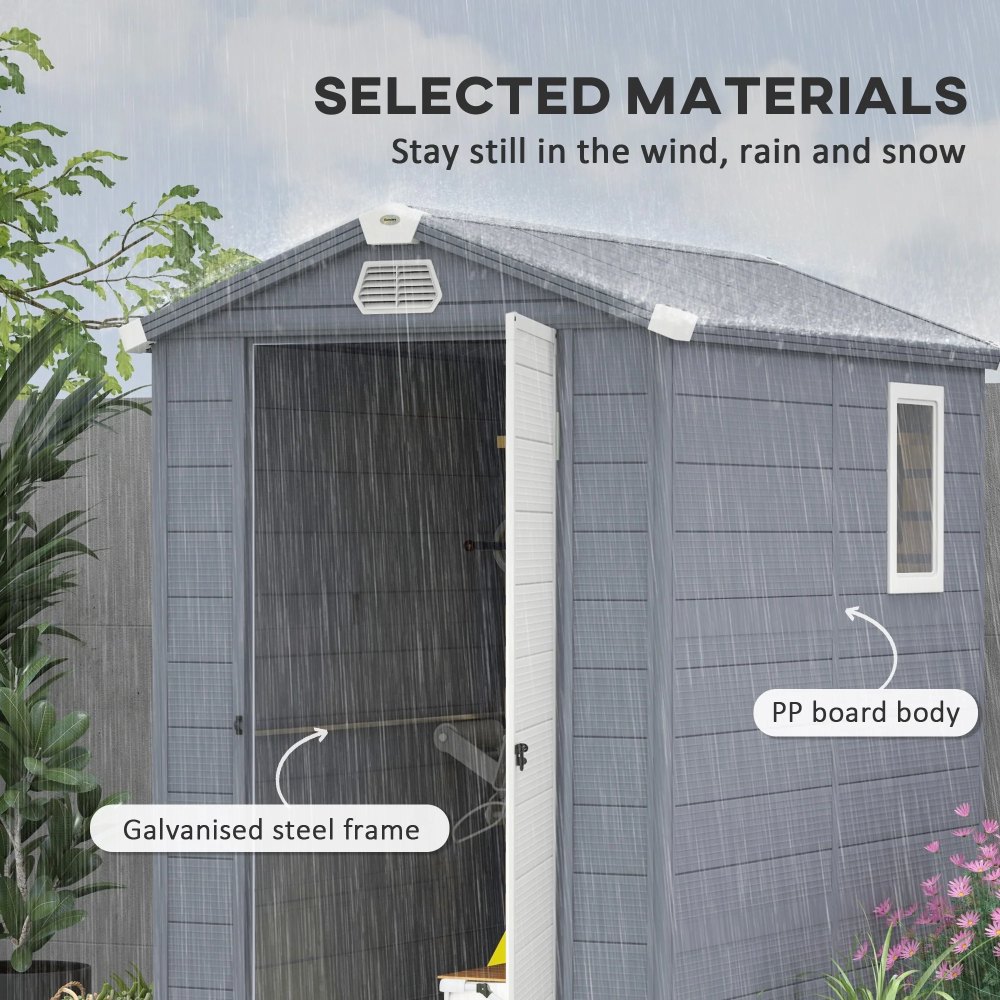 4 x 6ft Plastic Garden Storage Shed w/ Foundation Kit, Ventilation Slots & Lockable Door, Grey - Image 6