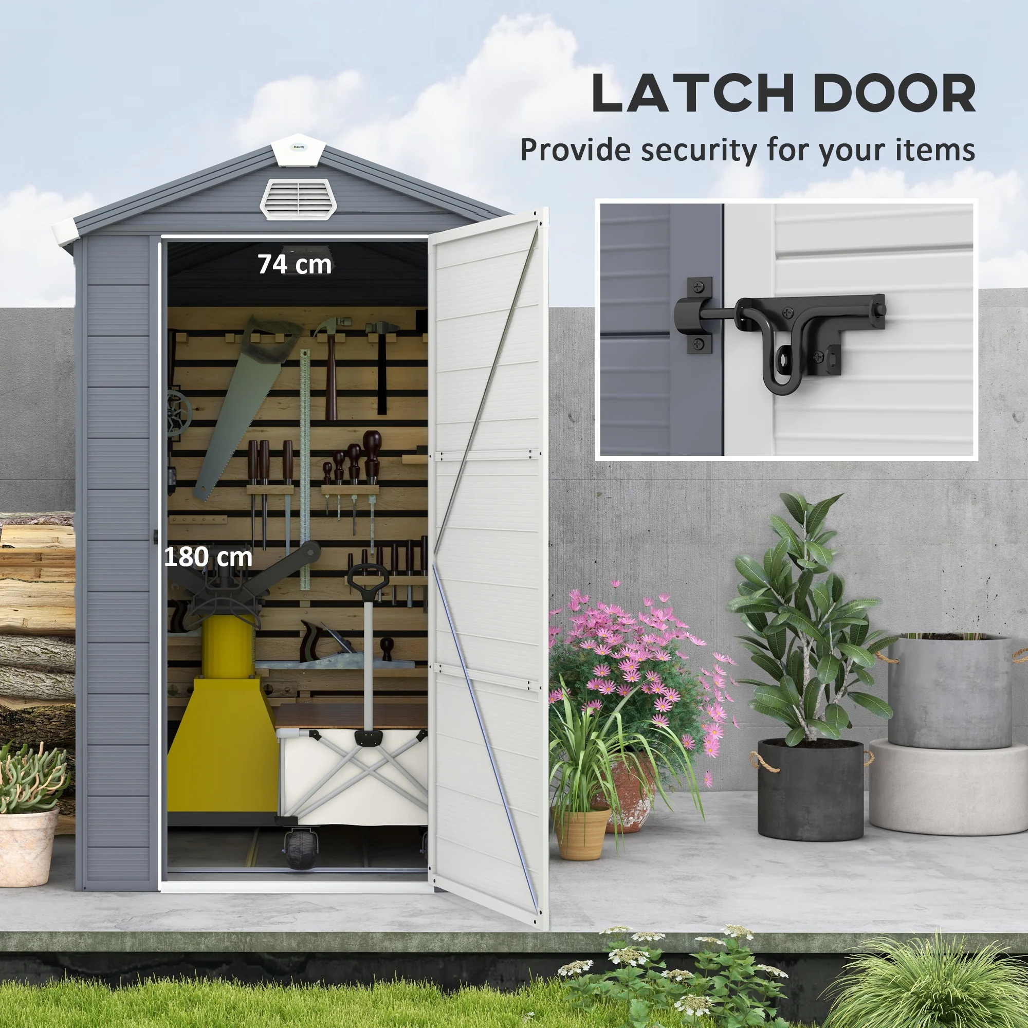 4 x 6ft Plastic Garden Storage Shed w/ Foundation Kit, Ventilation Slots & Lockable Door, Grey - Image 7