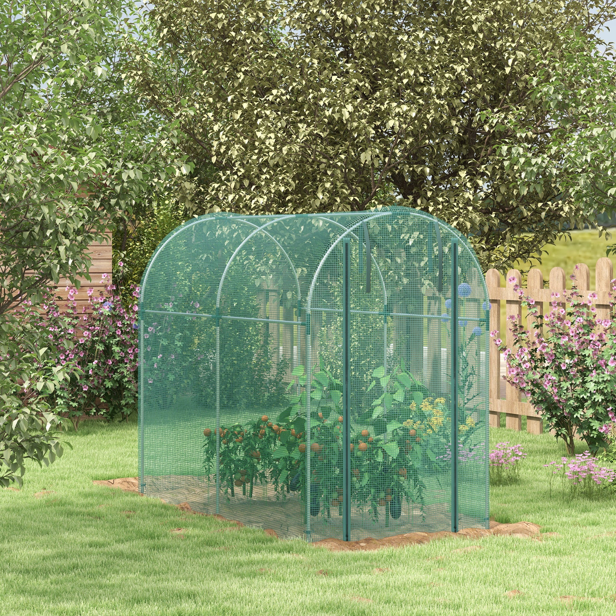 4' x 8' Green Crop Cage with Zippered Door & Galvanized Frame, Green - Image 3