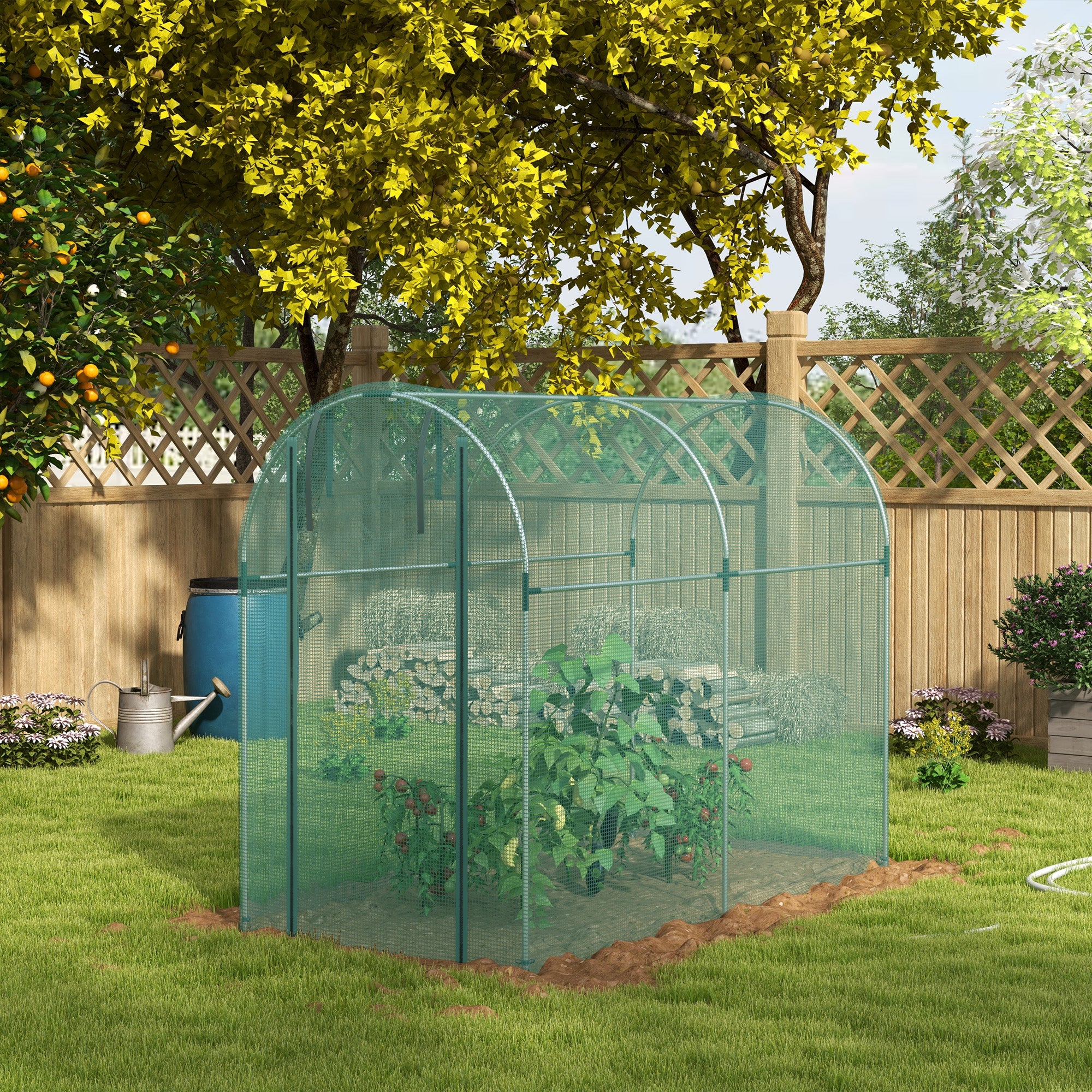 4' x 8' Green Crop Cage with Zippered Door & Galvanized Frame, Green - Image 4