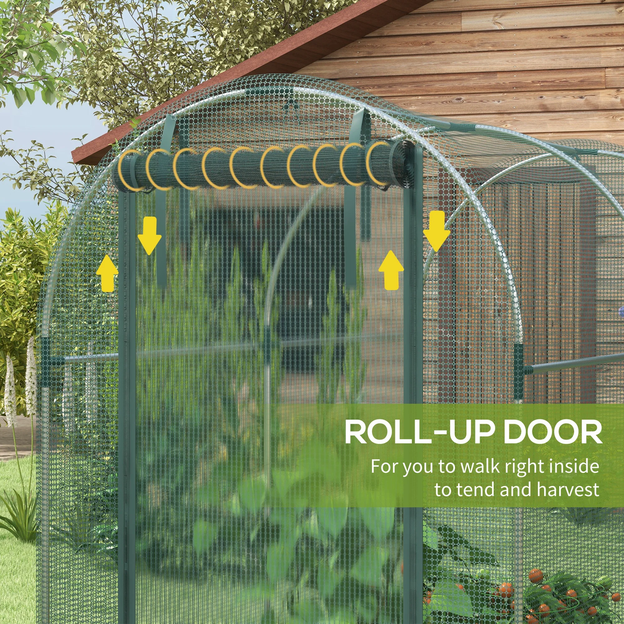 4' x 8' Green Crop Cage with Zippered Door & Galvanized Frame, Green - Image 8
