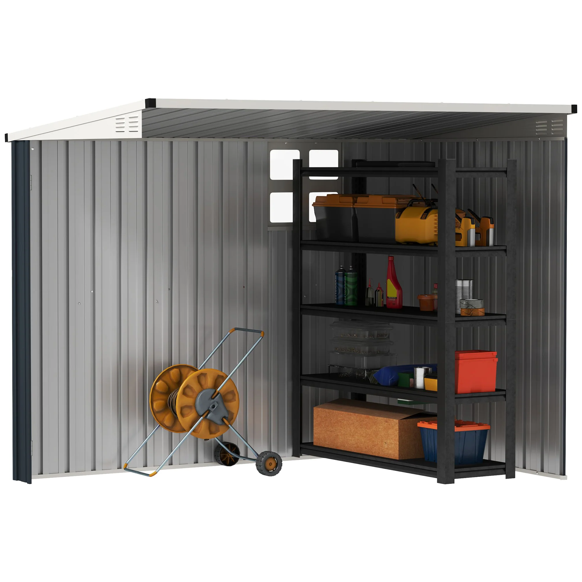 4' x 8' Metal Outdoor Storage Shed with Window, 2 Vents and Lockable Door, Dark Grey - Image 10