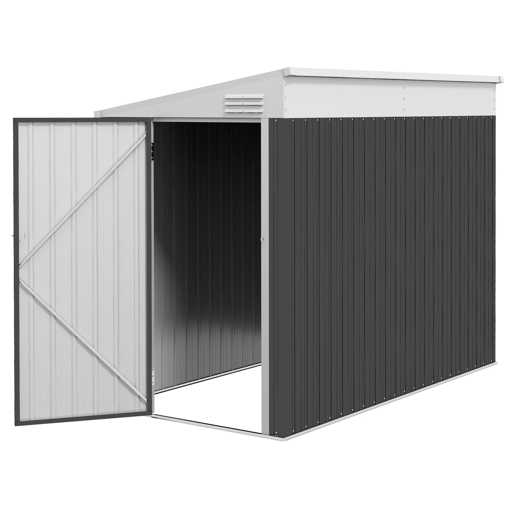 4' x 8' Steel Garden Storage Shed Lean to Shed Outdoor Metal Tool House with Lockable Door and 2 Air Vents for Backyard, Patio, Lawn, Dark Grey - Image 2