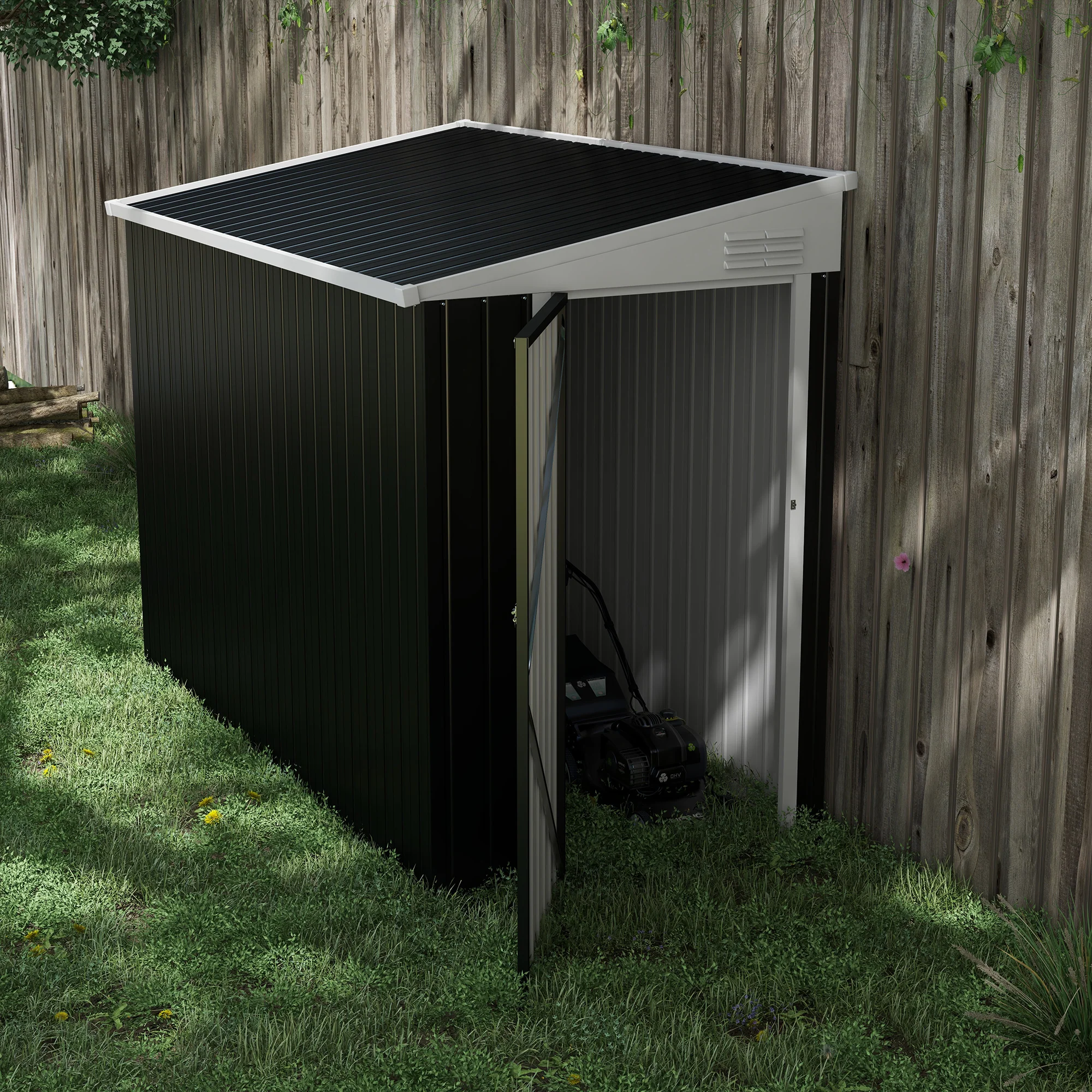 4' x 8' Steel Garden Storage Shed Lean to Shed Outdoor Metal Tool House with Lockable Door and 2 Air Vents for Backyard, Patio, Lawn, Dark Grey - Image 3