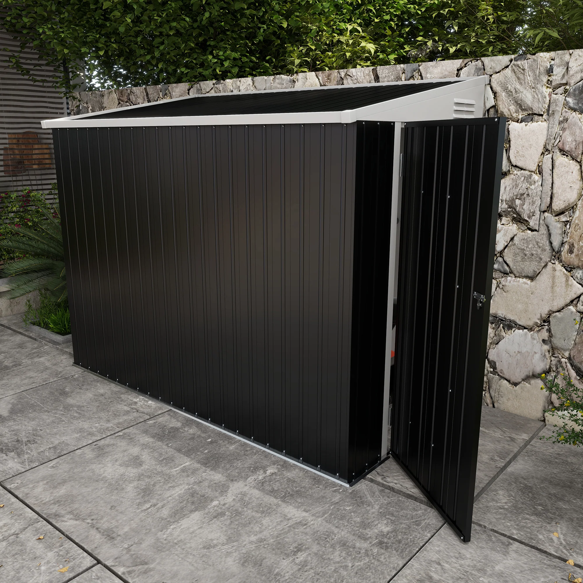 4' x 8' Steel Garden Storage Shed Lean to Shed Outdoor Metal Tool House with Lockable Door and 2 Air Vents for Backyard, Patio, Lawn, Dark Grey - Image 4