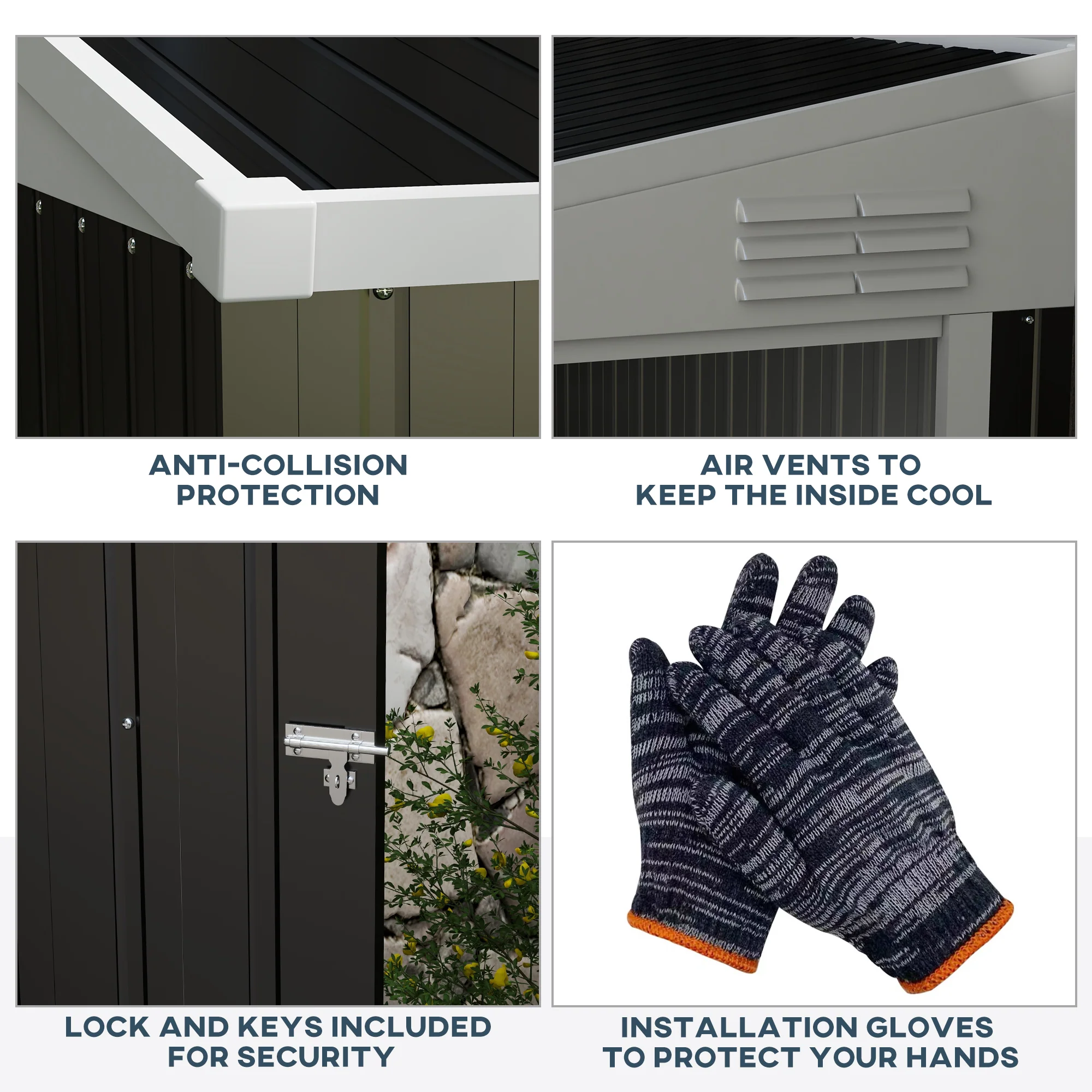 4' x 8' Steel Garden Storage Shed Lean to Shed Outdoor Metal Tool House with Lockable Door and 2 Air Vents for Backyard, Patio, Lawn, Dark Grey - Image 9