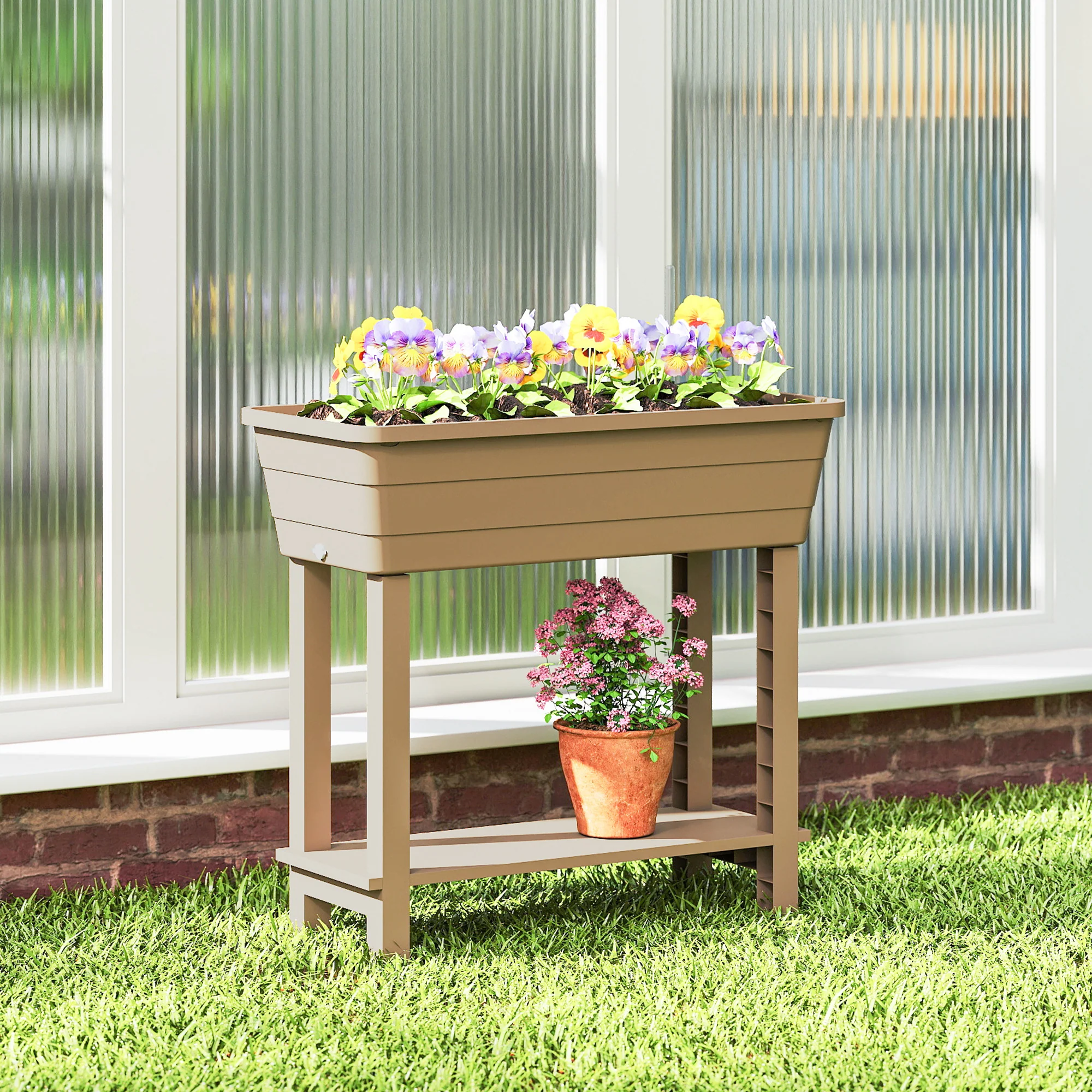 41L Self-Watering Raised Garden Bed with Lid and Shelf, Brown - Image 10