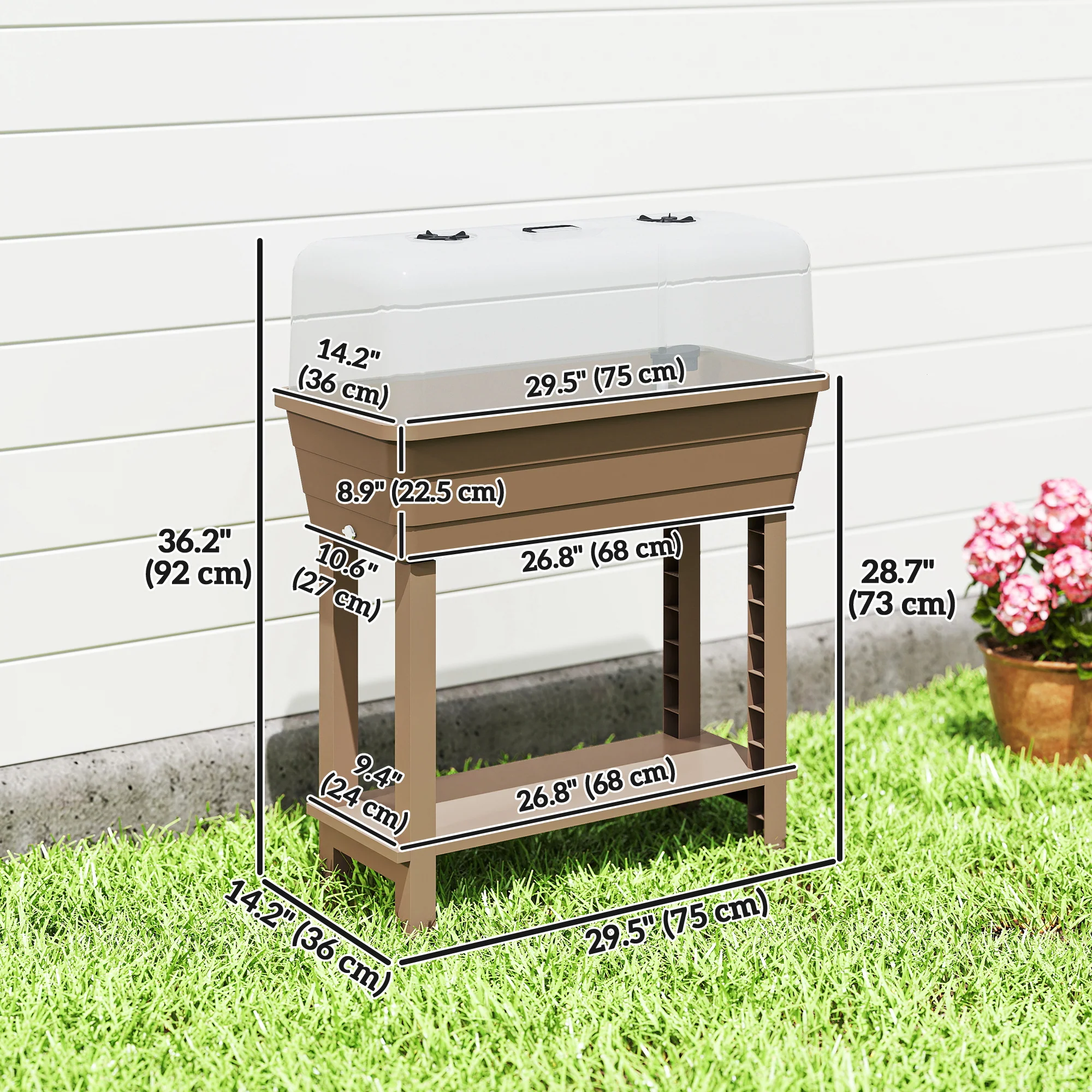 41L Self-Watering Raised Garden Bed with Lid and Shelf, Brown - Image 5