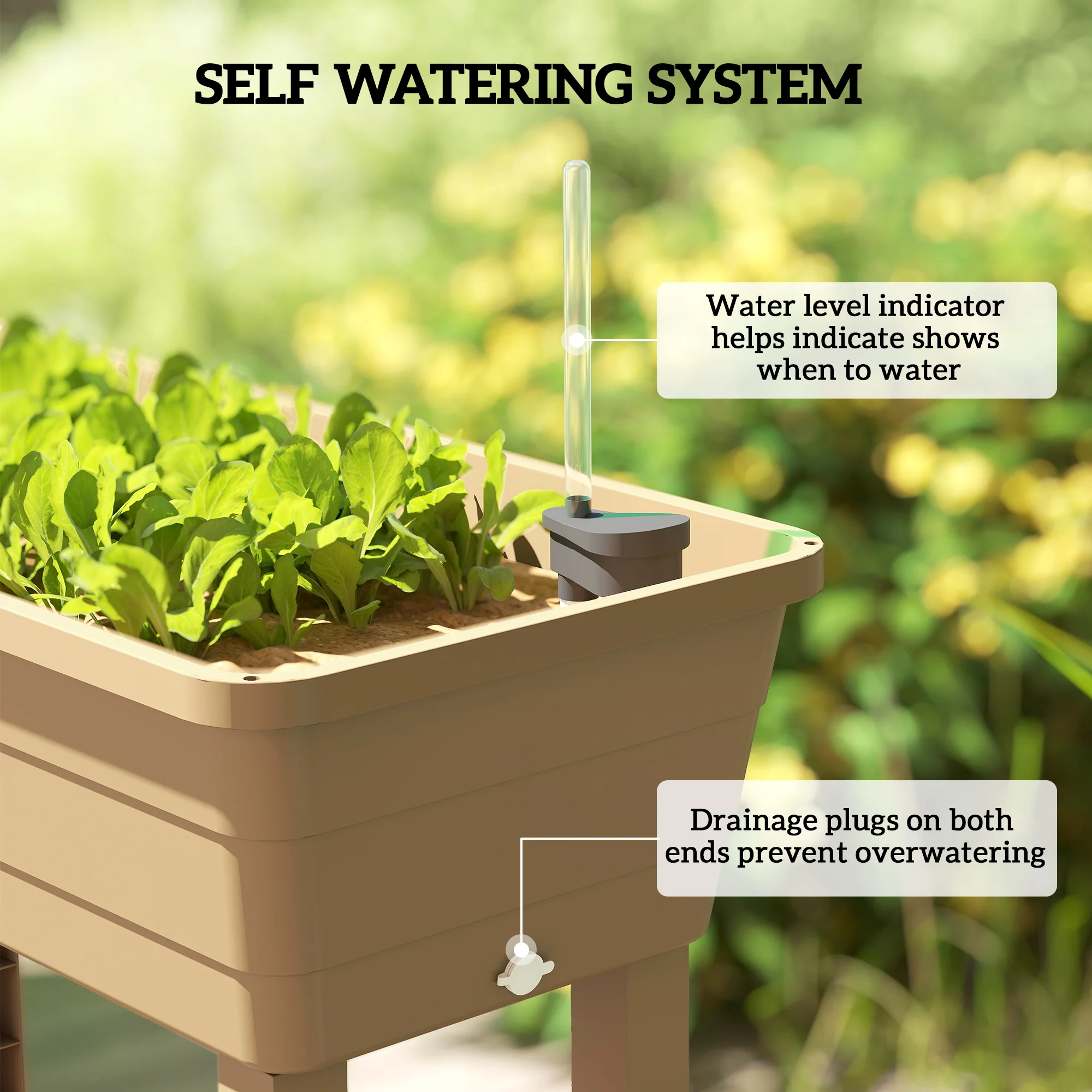 41L Self-Watering Raised Garden Bed with Lid and Shelf, Brown - Image 8