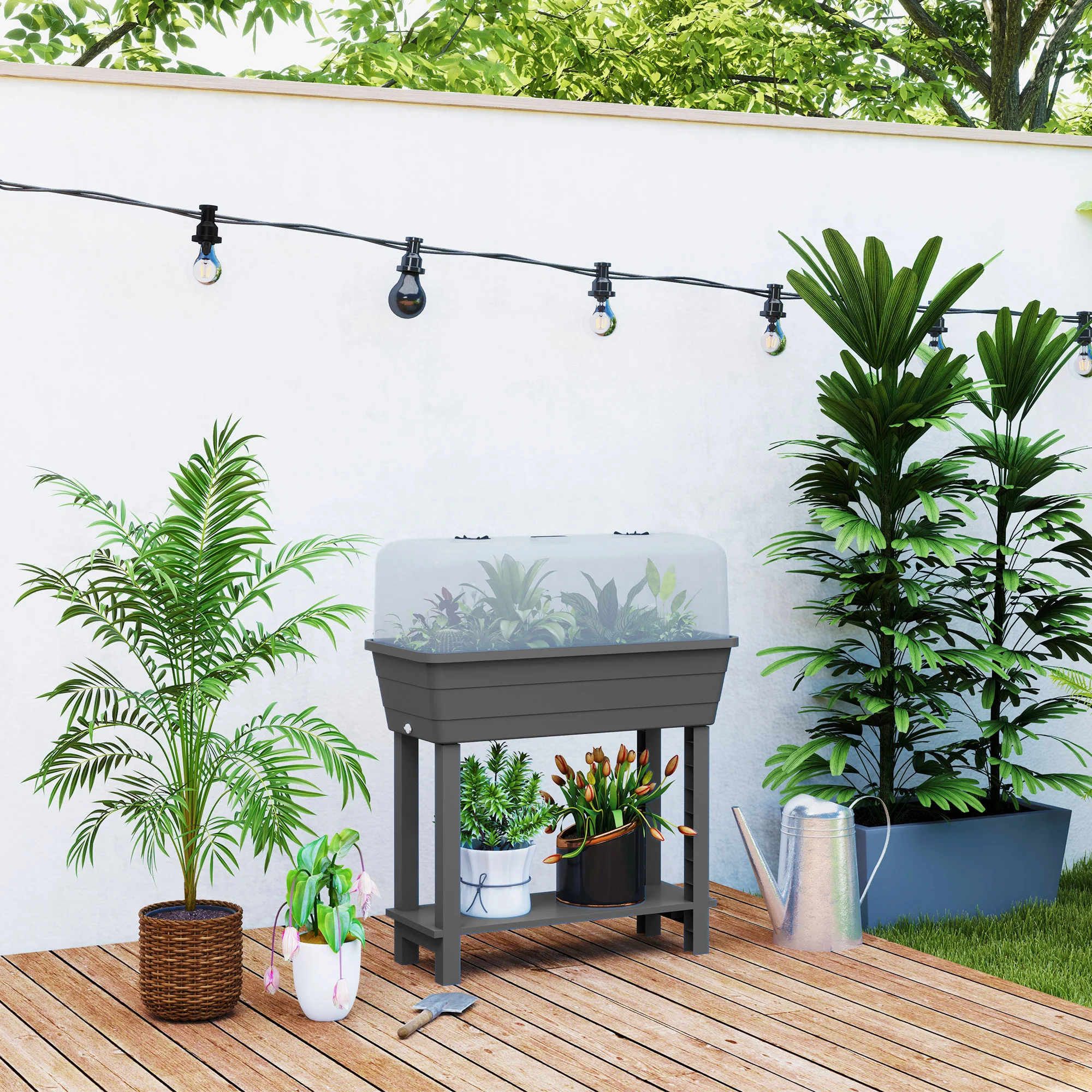 Self-Watering Raised Garden Bed with Ventilation Lid, Water Level Indicator, 29.5" x 14.2" x 36.2", Dark Grey - Image 3