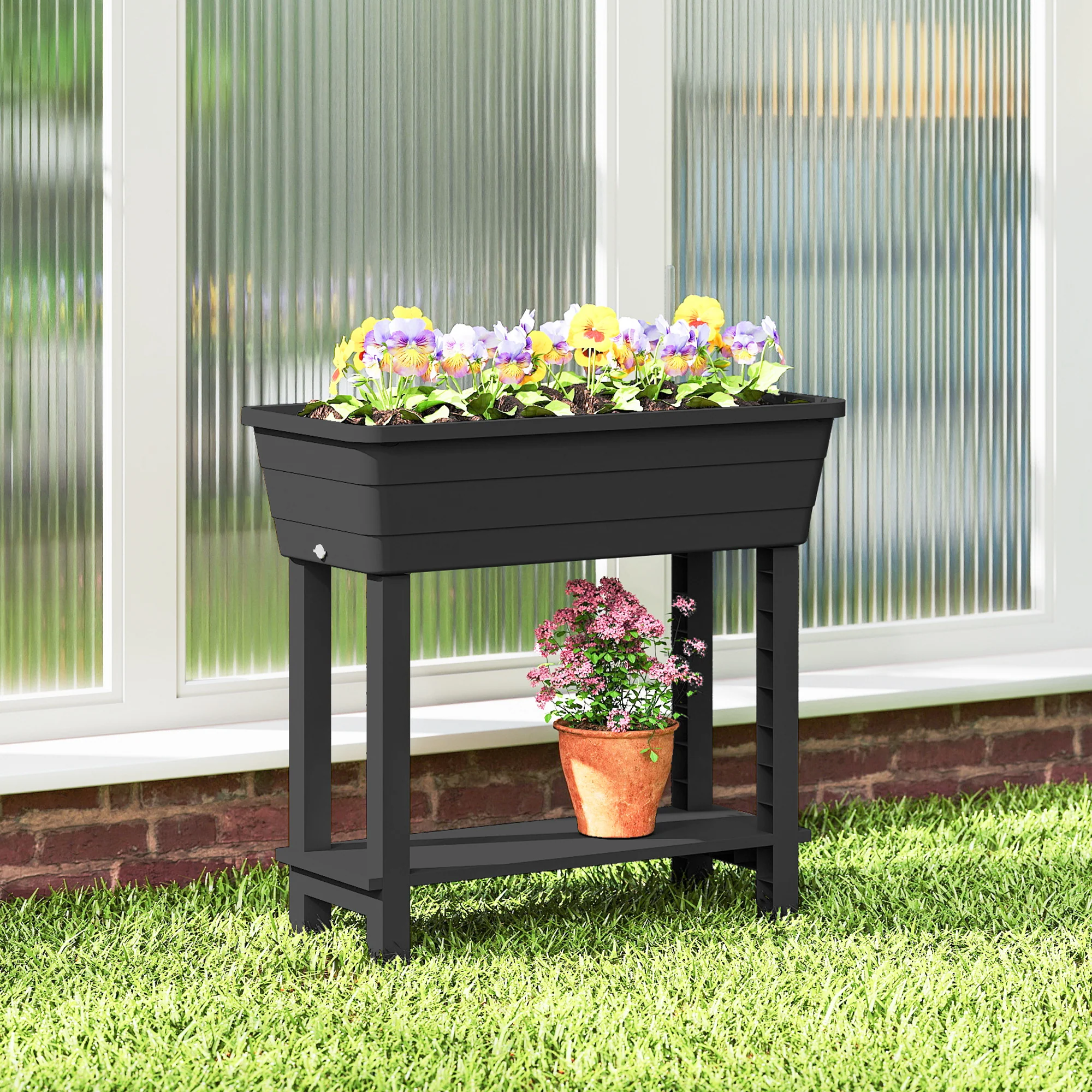 41L Self-Watering Raised Garden Bed with Lid and Shelf, Black - Image 10