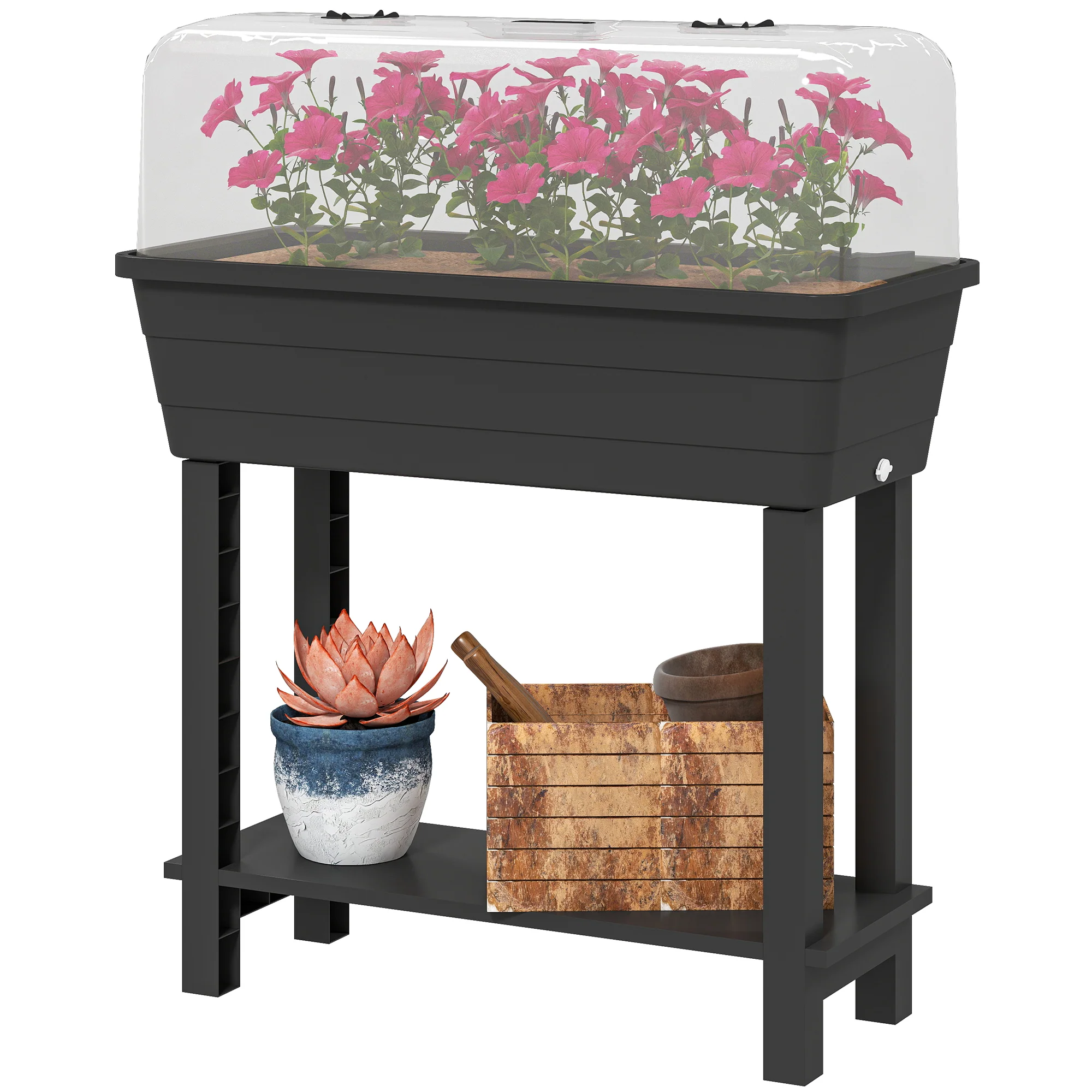 41L Self-Watering Raised Garden Bed with Lid and Shelf, Black - Image 2