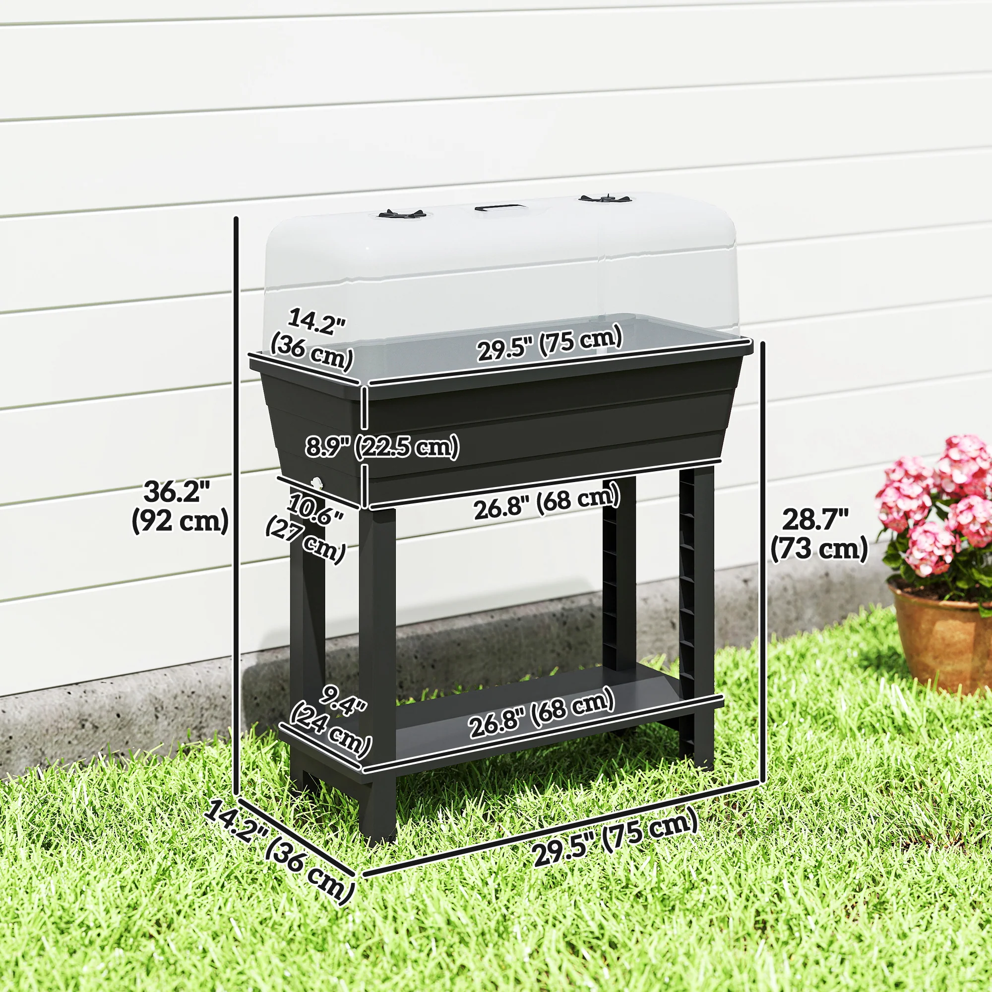 41L Self-Watering Raised Garden Bed with Lid and Shelf, Black - Image 5
