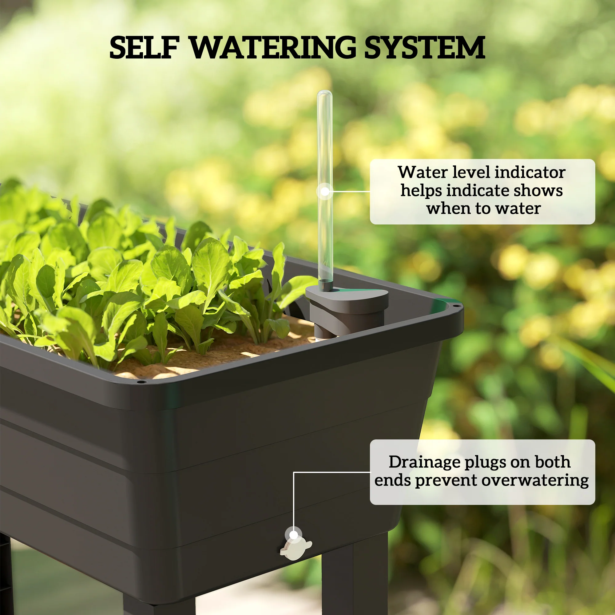 41L Self-Watering Raised Garden Bed with Lid and Shelf, Black - Image 8