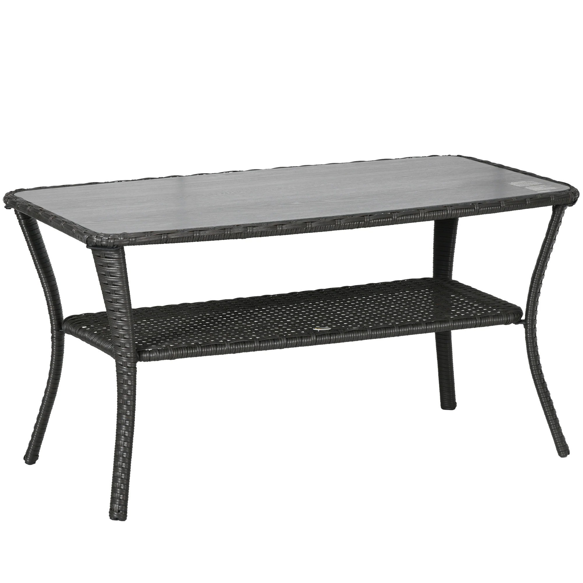43.3" PE Rattan Coffee Table w/ Storage Shelf, 2-Layer Storage Table w/ Glass Top, Black - Image 12