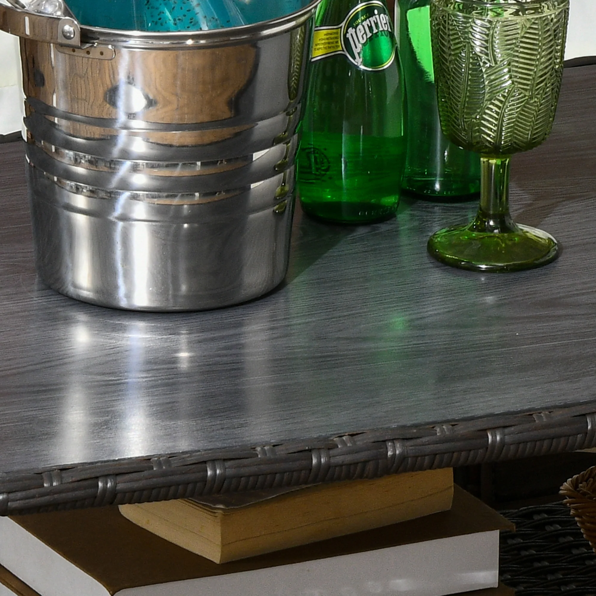 43.3" PE Rattan Coffee Table w/ Storage Shelf, 2-Layer Storage Table w/ Glass Top, Black - Image 9