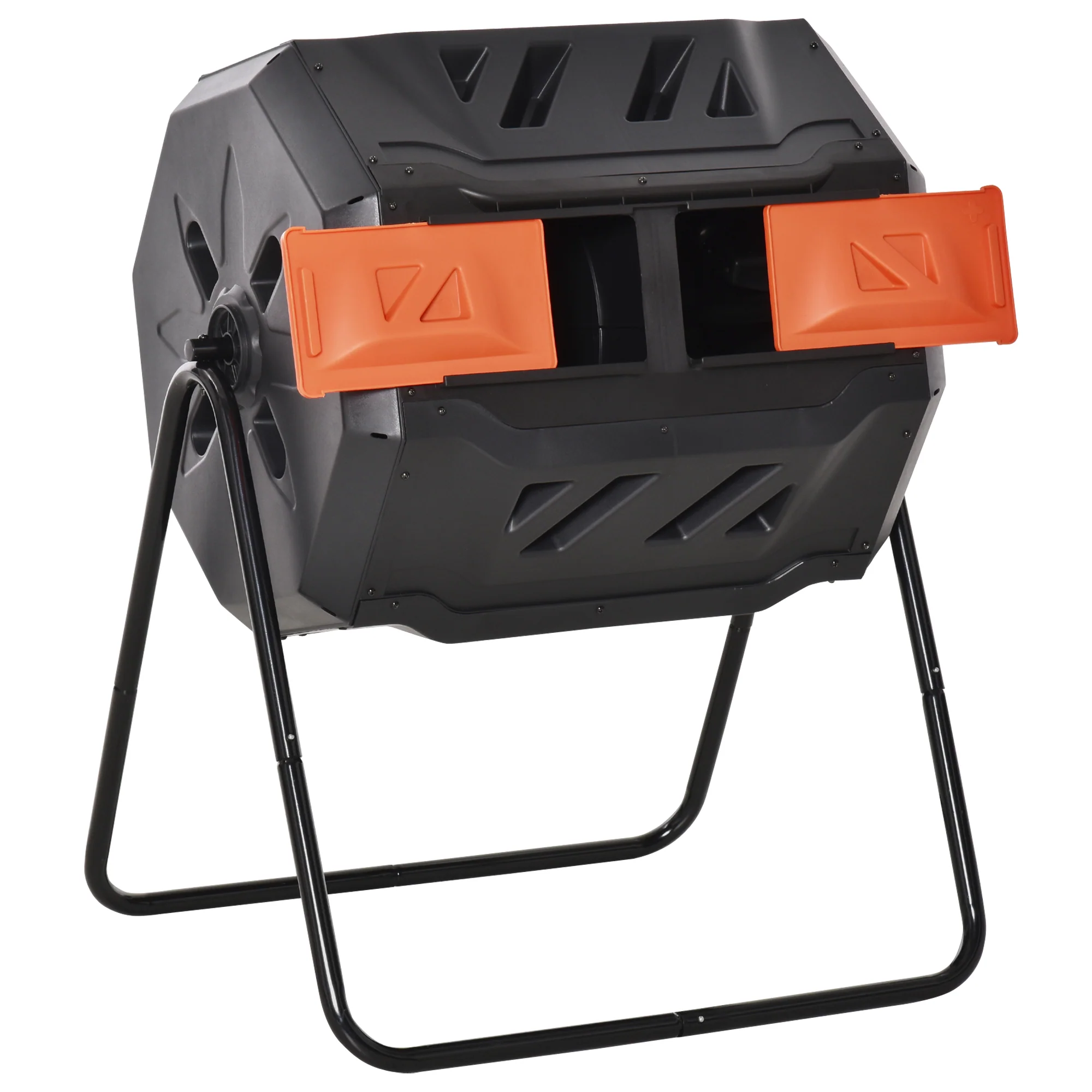 43 Gallon Dual Chamber Tumbling Composter with Steel Frame,  360° Rotating Composter, Orange - Image 12