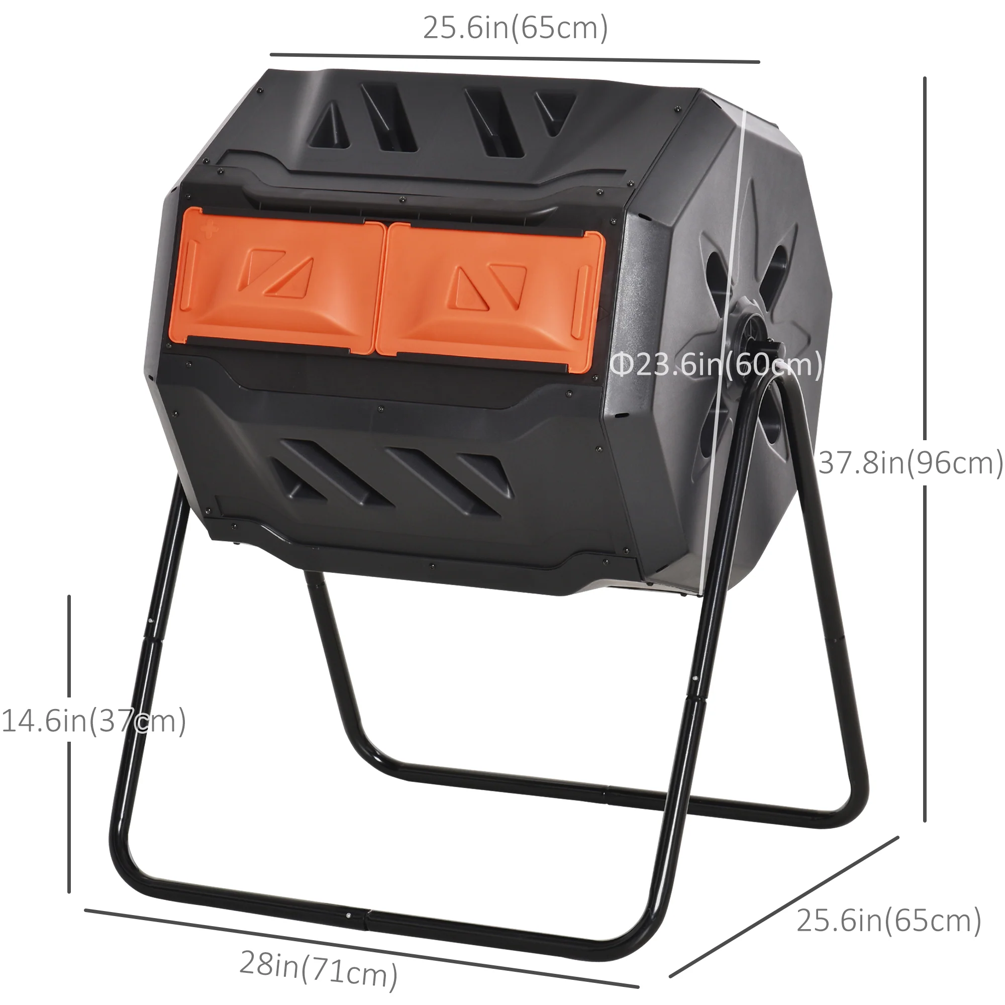 43 Gallon Dual Chamber Tumbling Composter with Steel Frame,  360° Rotating Composter, Orange - Image 5