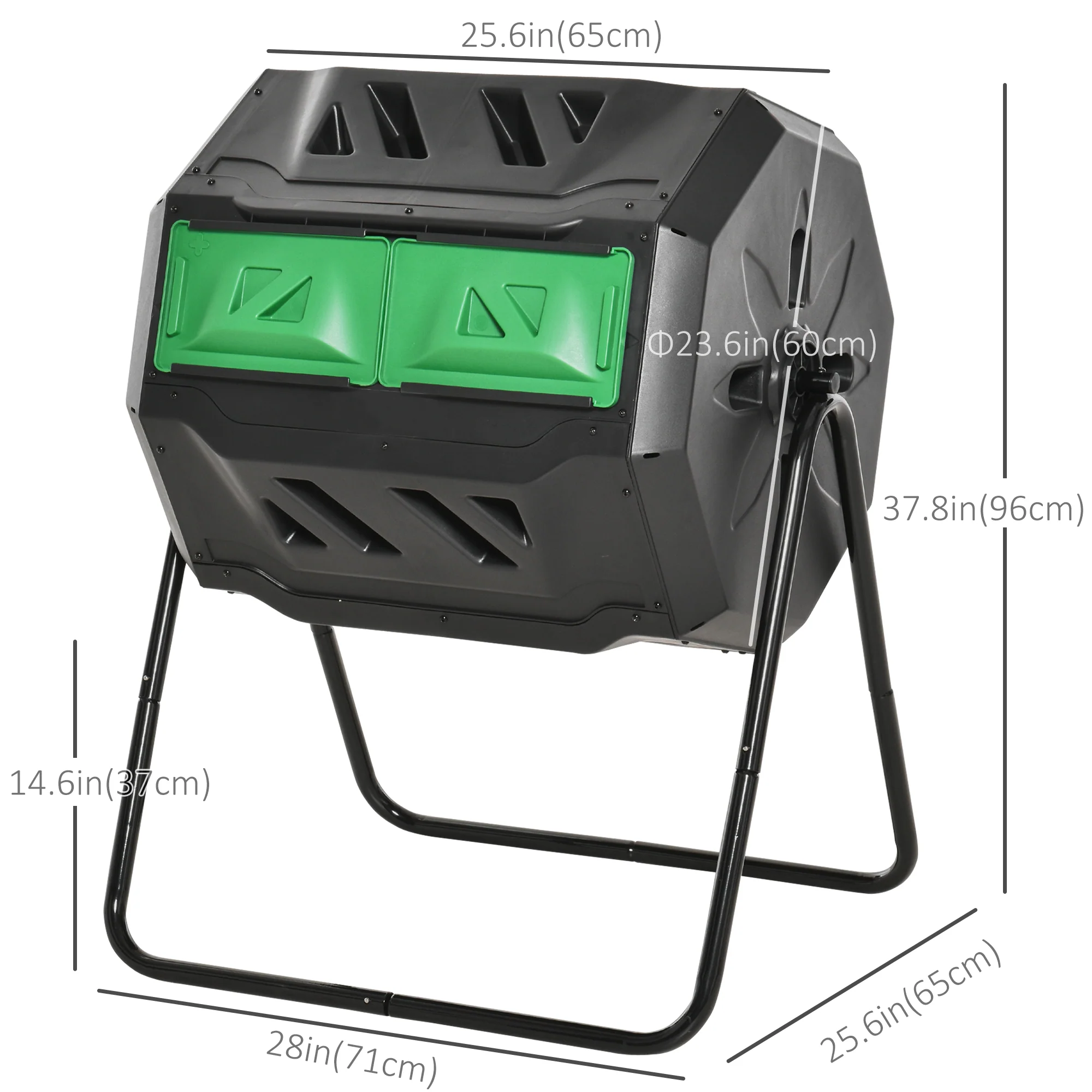 43 Gallon Dual Chamber Tumbling Composter with Steel Frame,  360° Rotating Composter, Green - Image 5